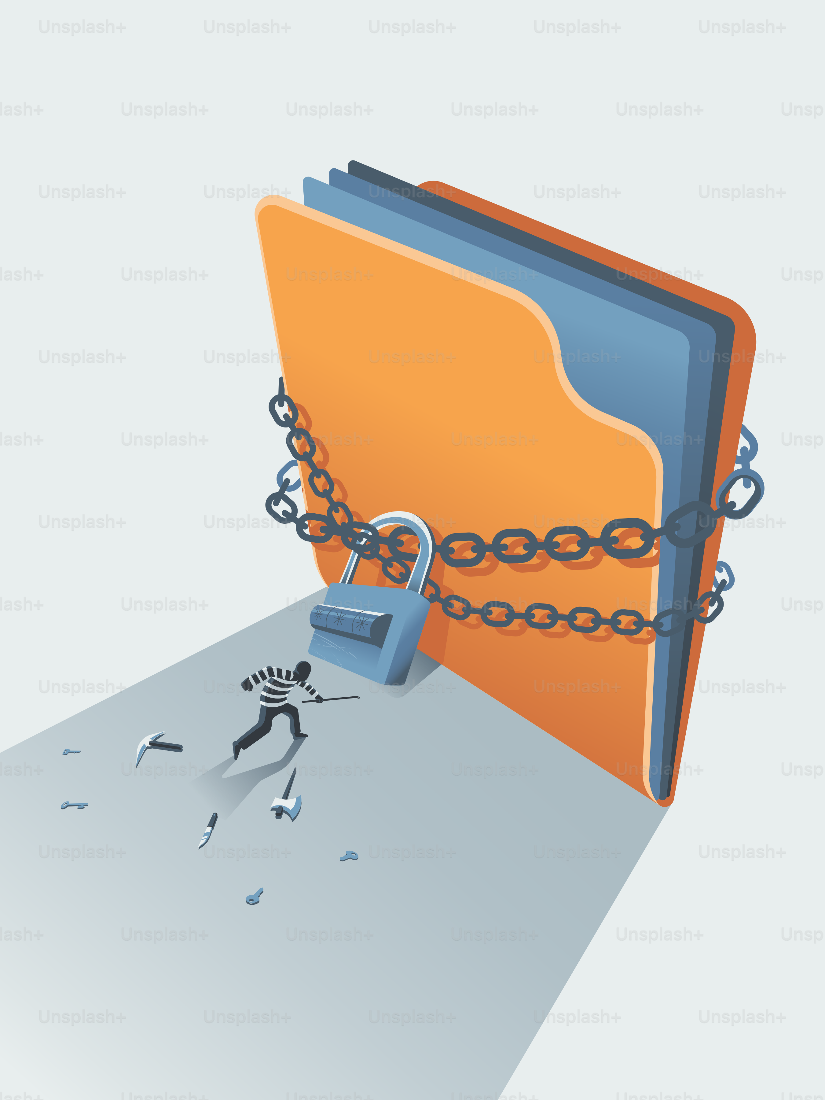 Uma pasta aberta com uma corrente presa a ela