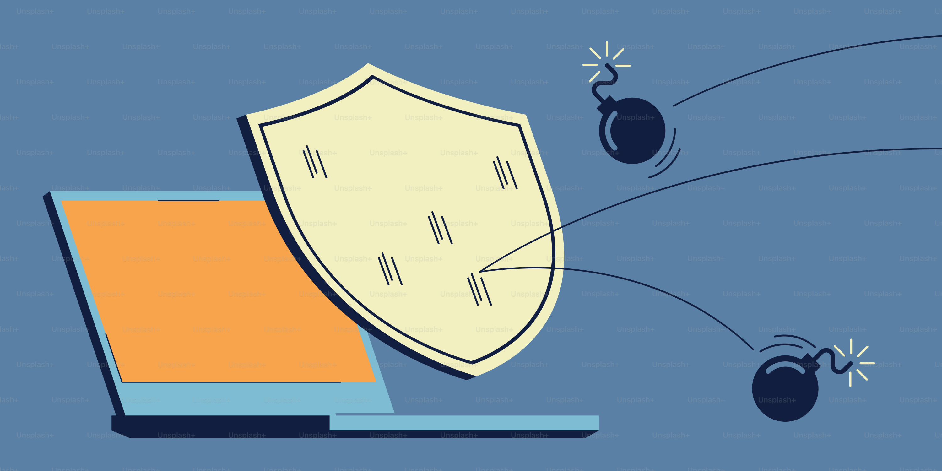 A laptop with a shield coming out of it