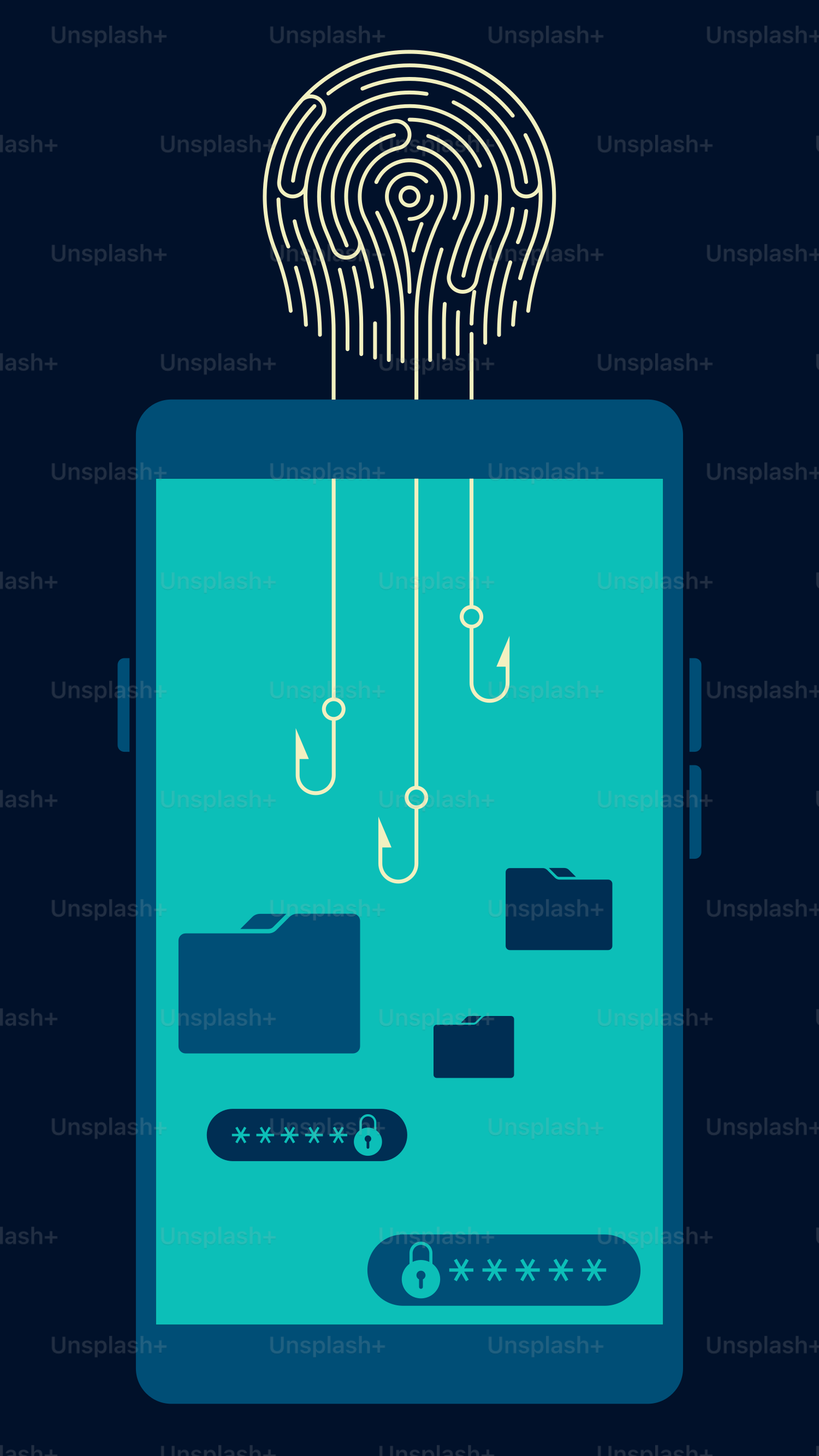 A phone with a fingerprint on the screen and a light bulb above it