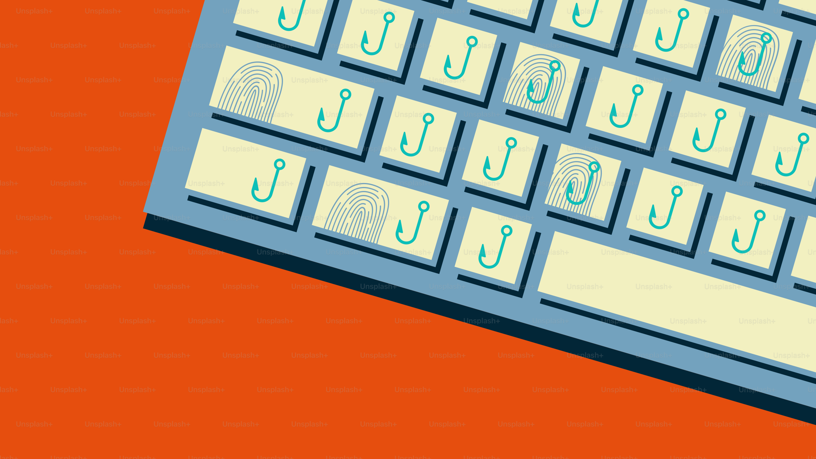 A blue and white computer keyboard on an orange background