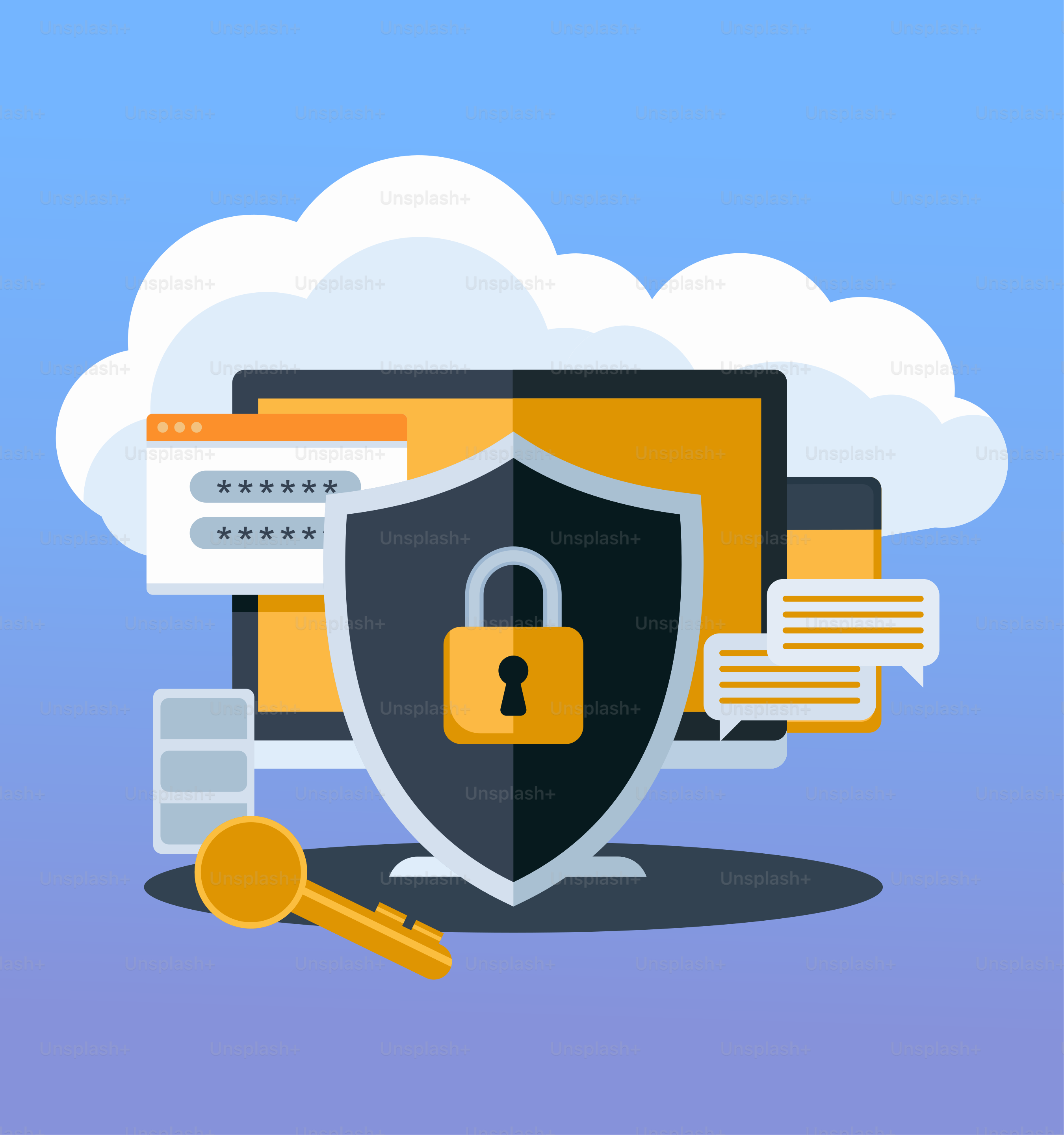 A computer with a padlock and a key on top of it