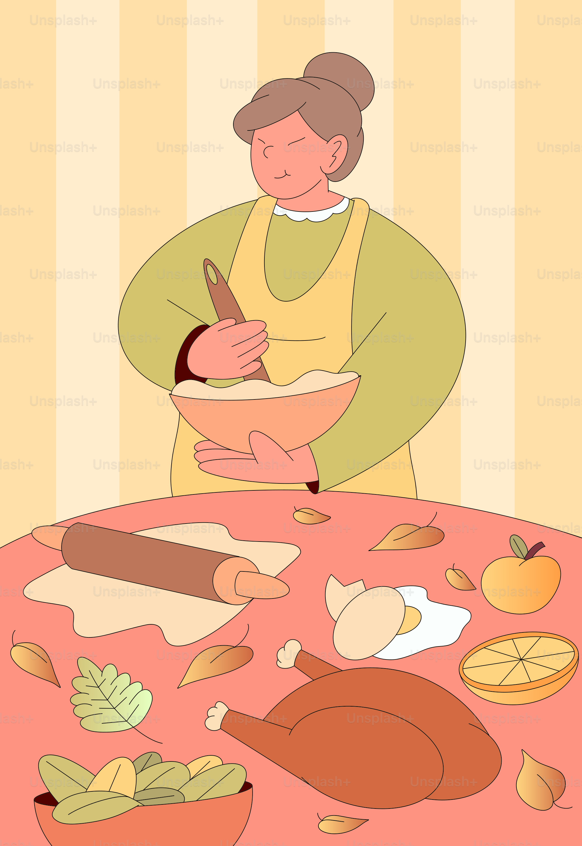 A woman preparing a turkey dinner on a table