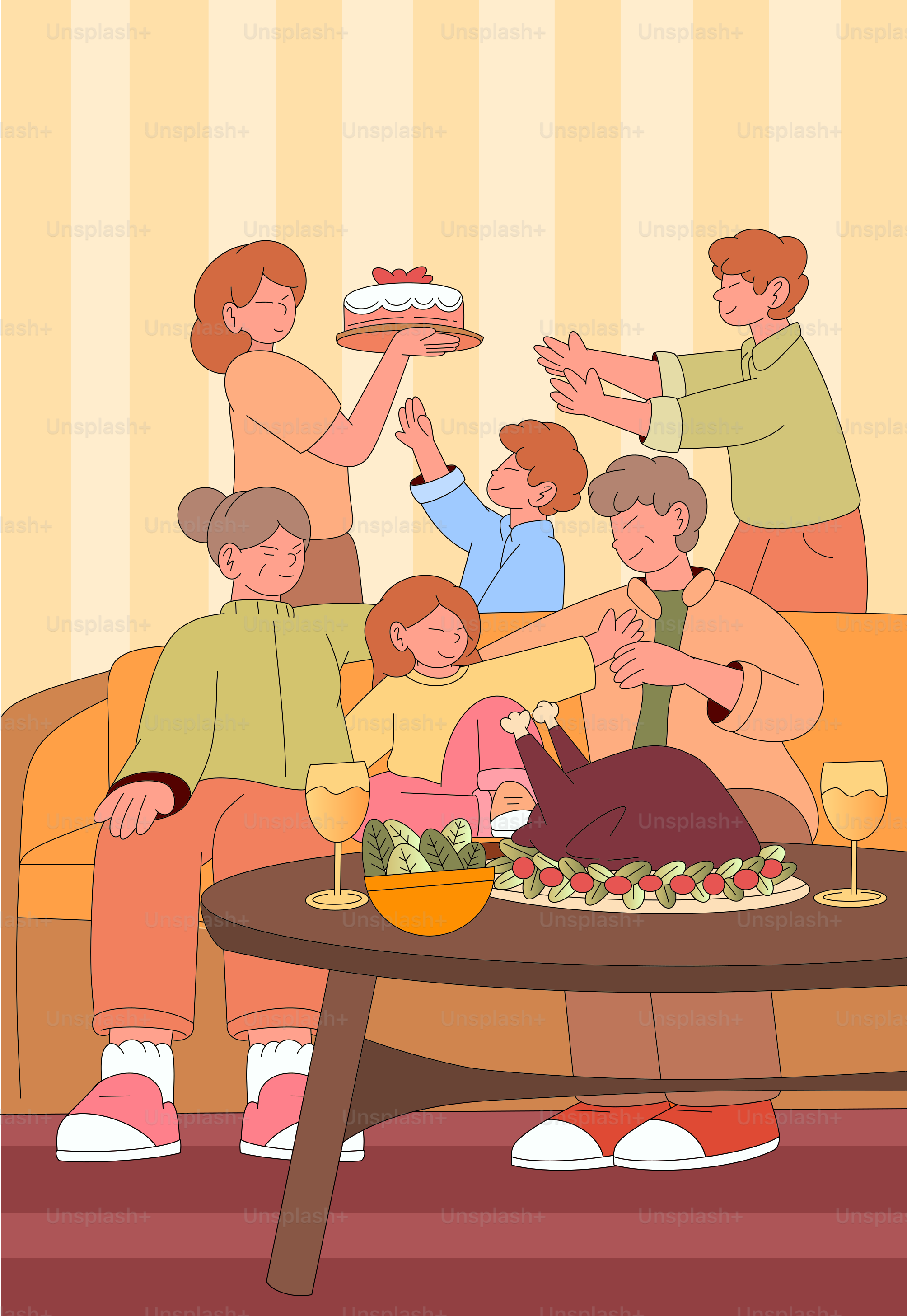 가족들은 식탁에 모여 식사를 했습니다. 벡터 – Unsplash의 그림 이미지, image size:3000x4352