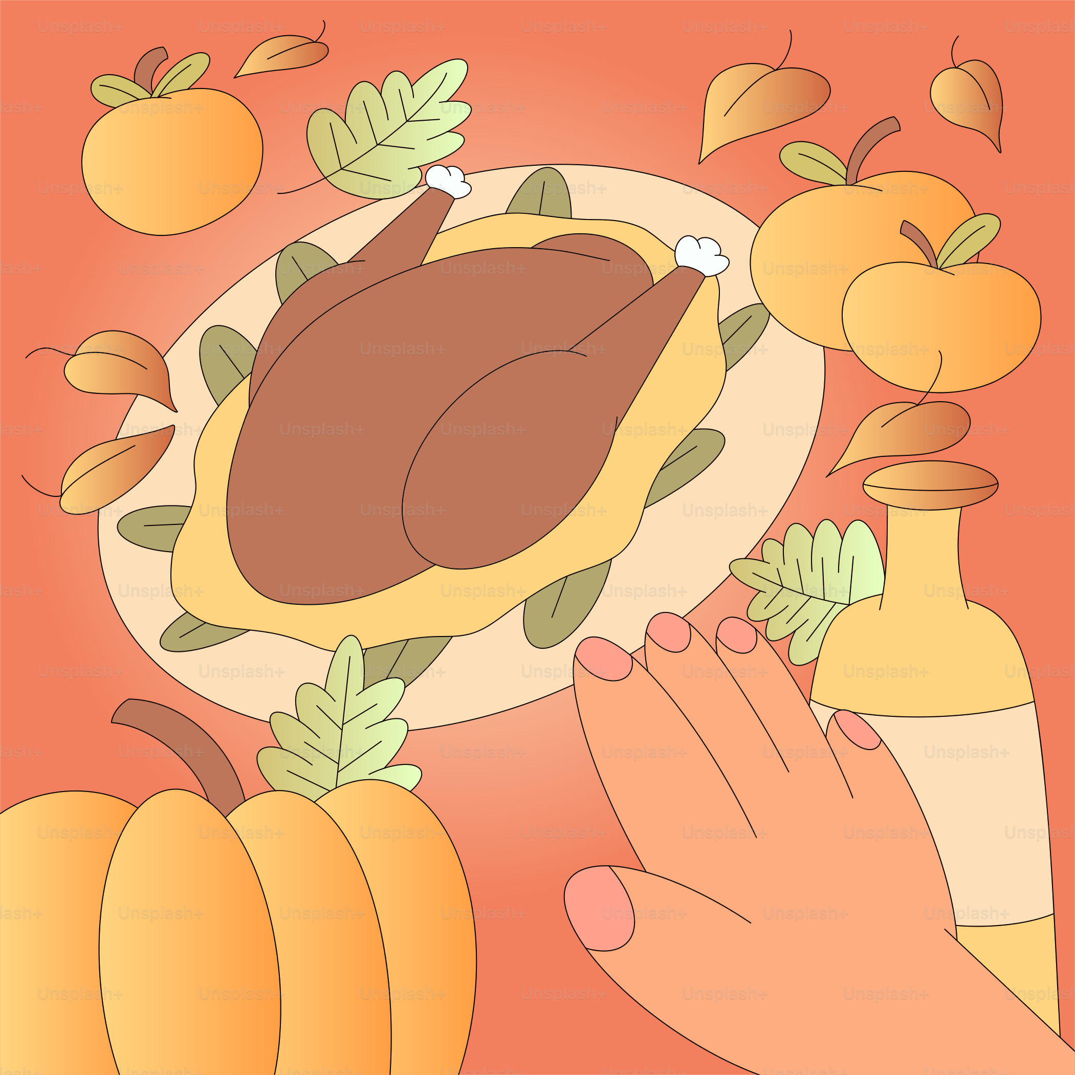 A person holding a plate with a turkey on it