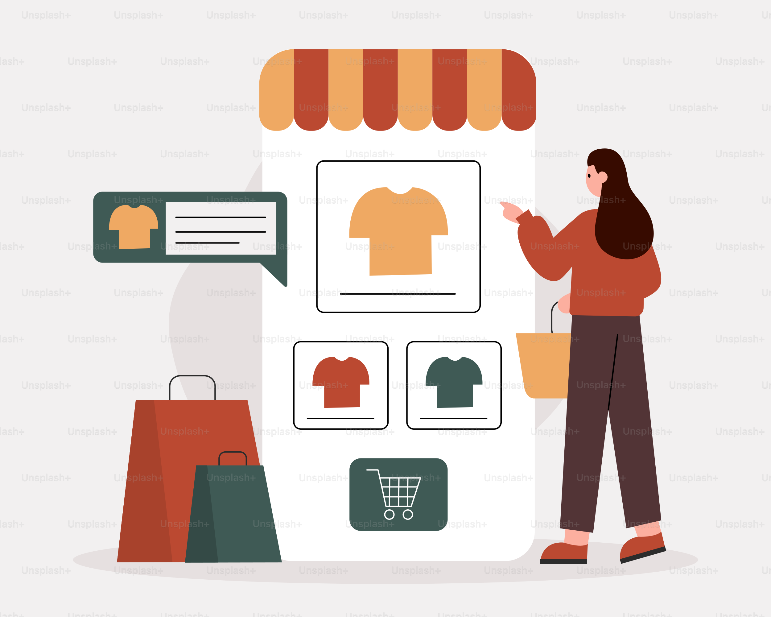 Eine Frau steht neben einem großen Poster