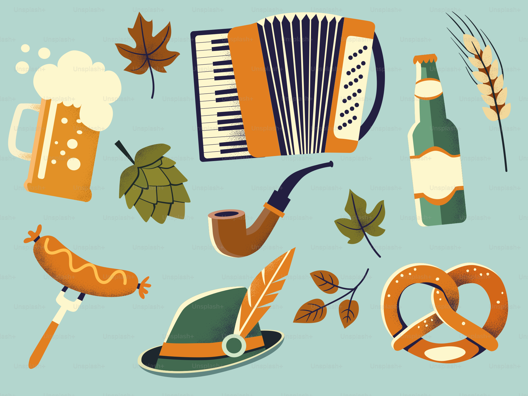 A bunch of different items that are on a blue background