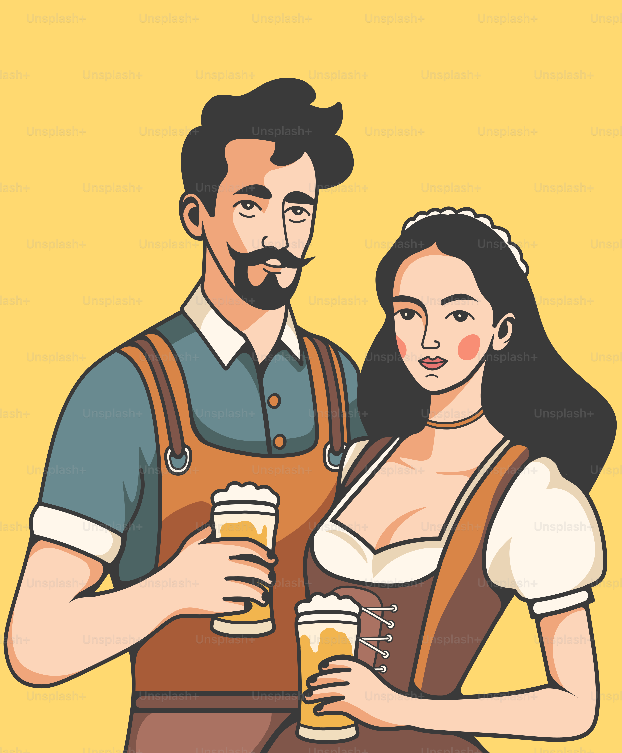 Un homme et une femme tenant des verres à bière