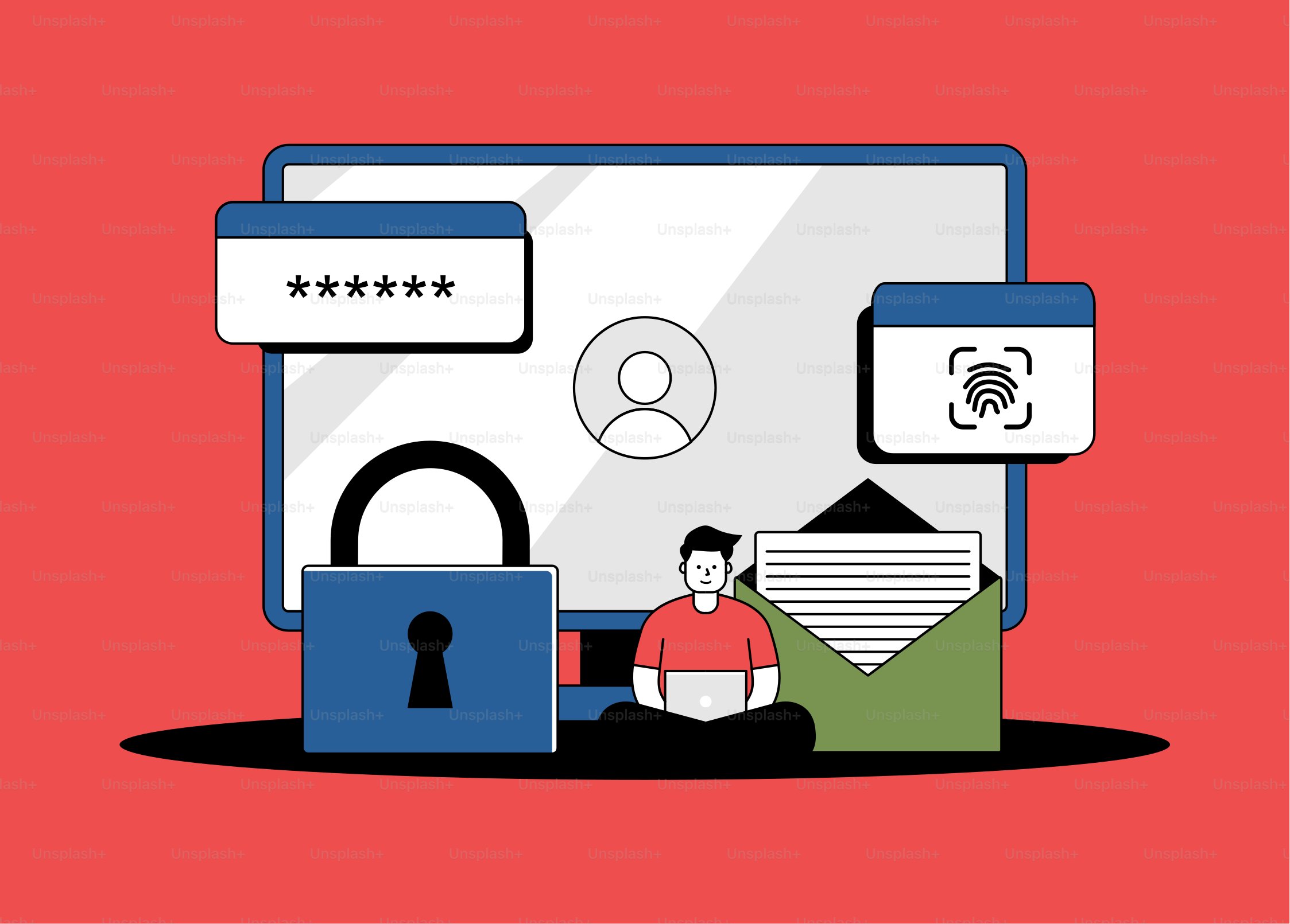 A man sitting in front of a laptop with a lock on it