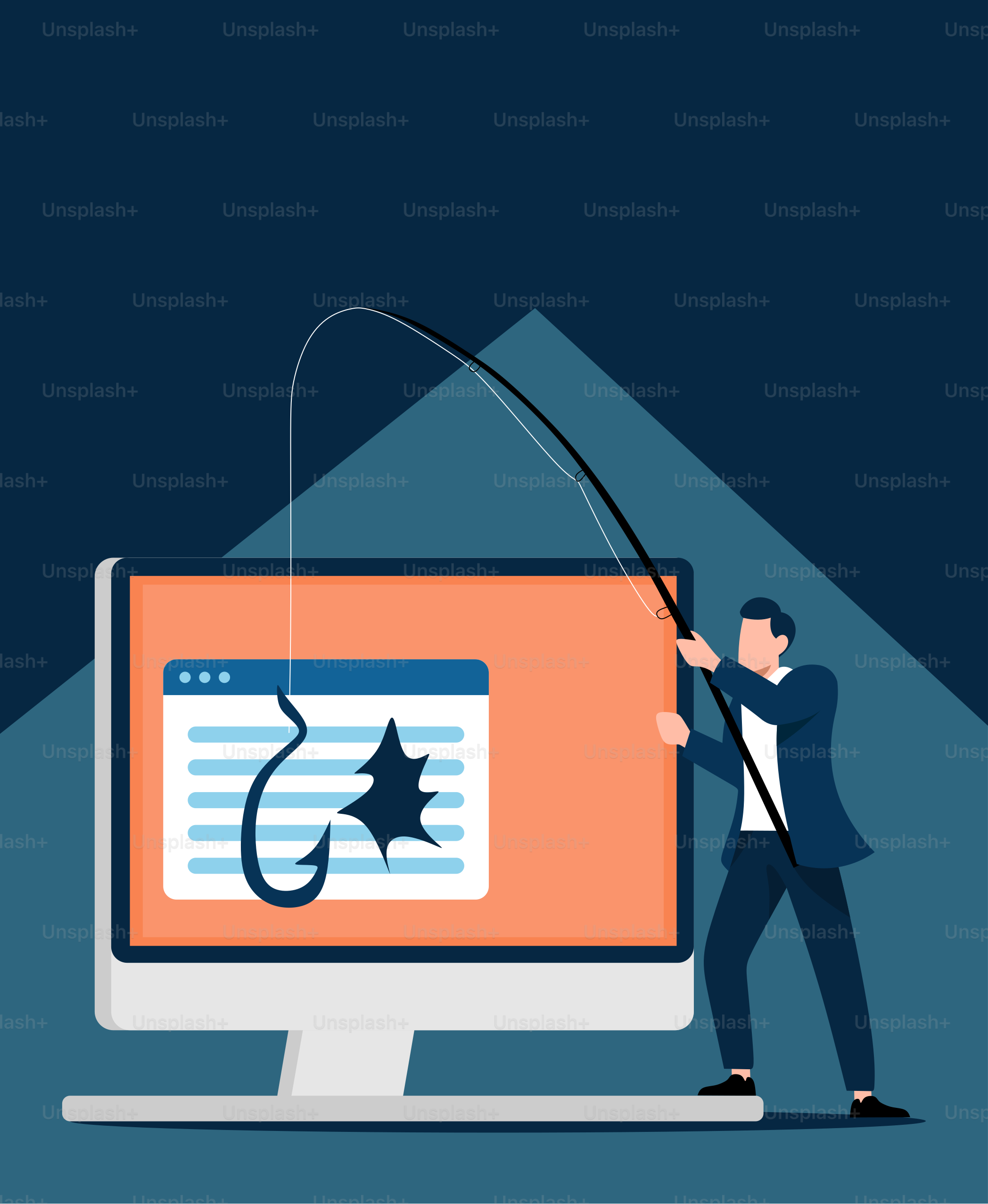 Un homme pêche sur un écran d’ordinateur