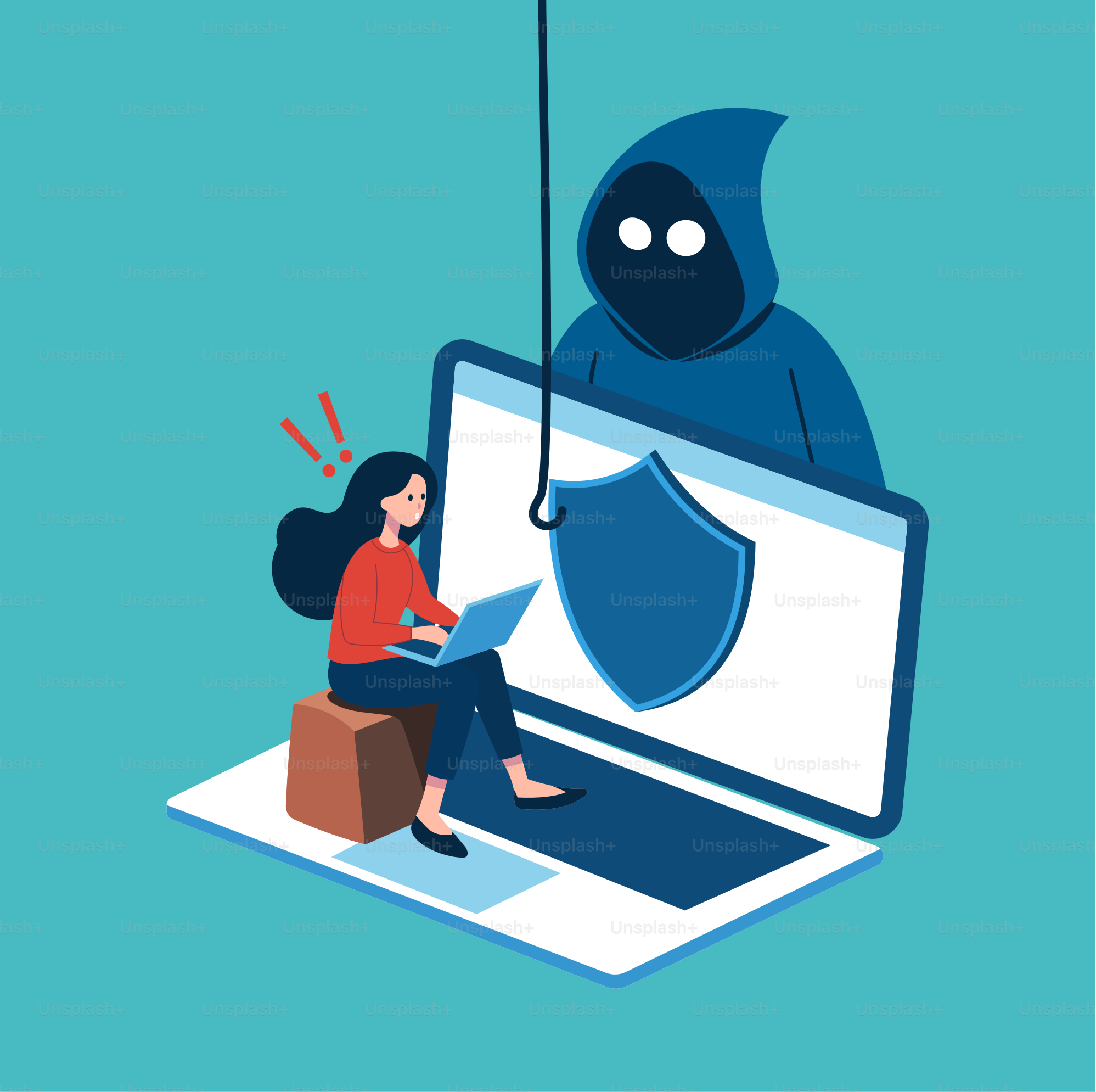 Une personne assise sur un ordinateur portable avec une marionnette suspendue à l’écran