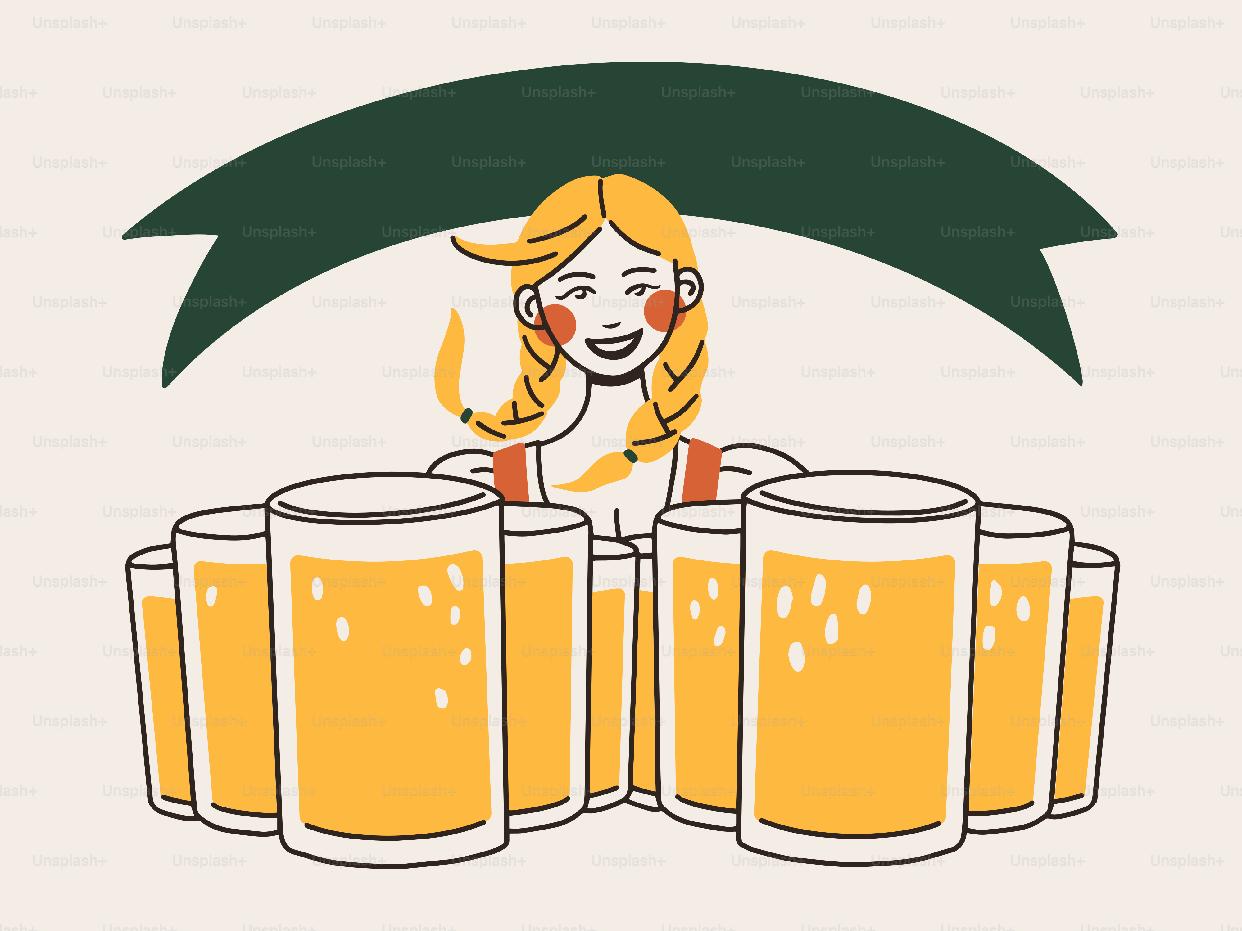 A woman with a bunch of glasses of beer