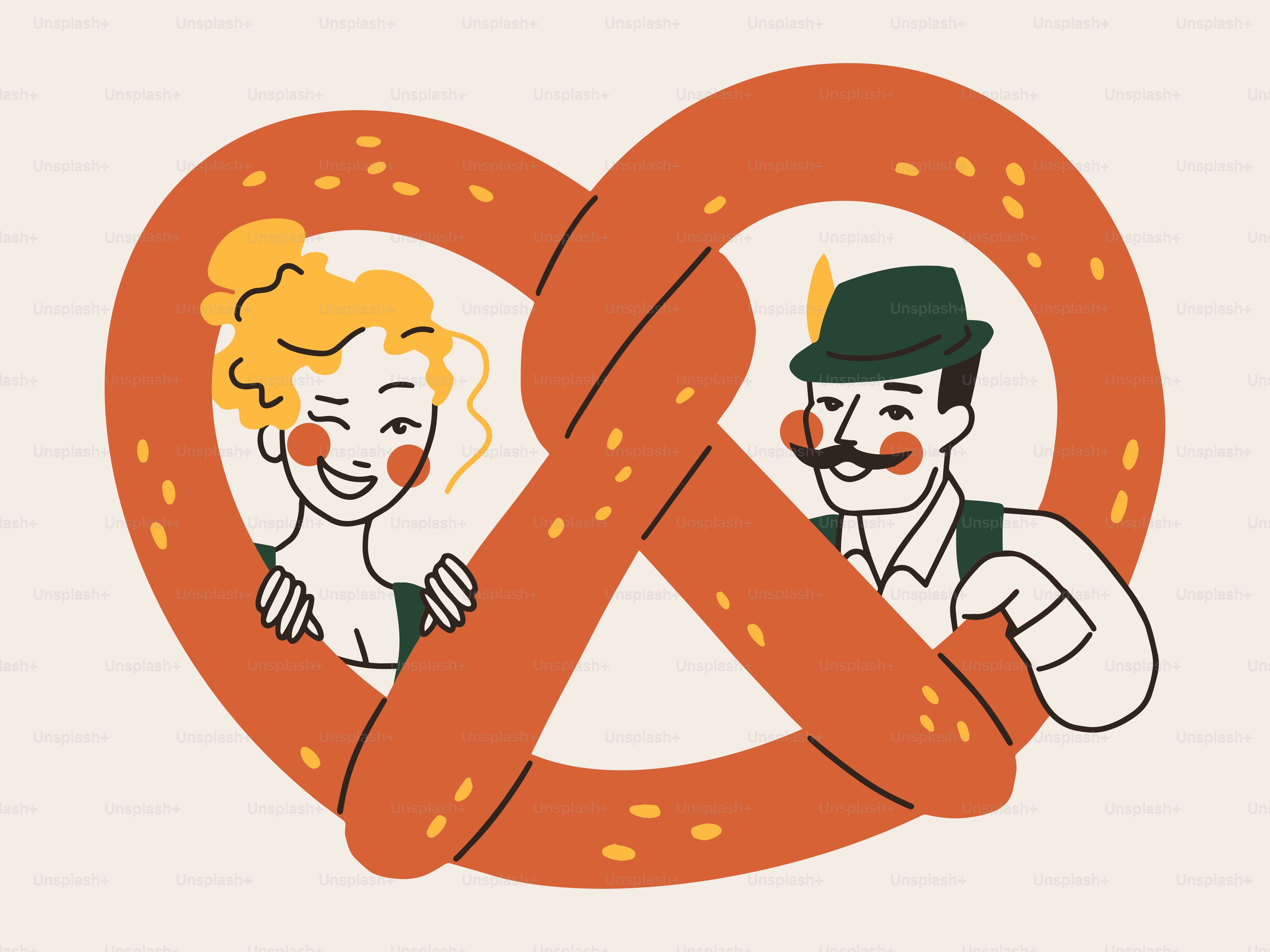 Une image d’un homme et d’une femme tenant un bretzel