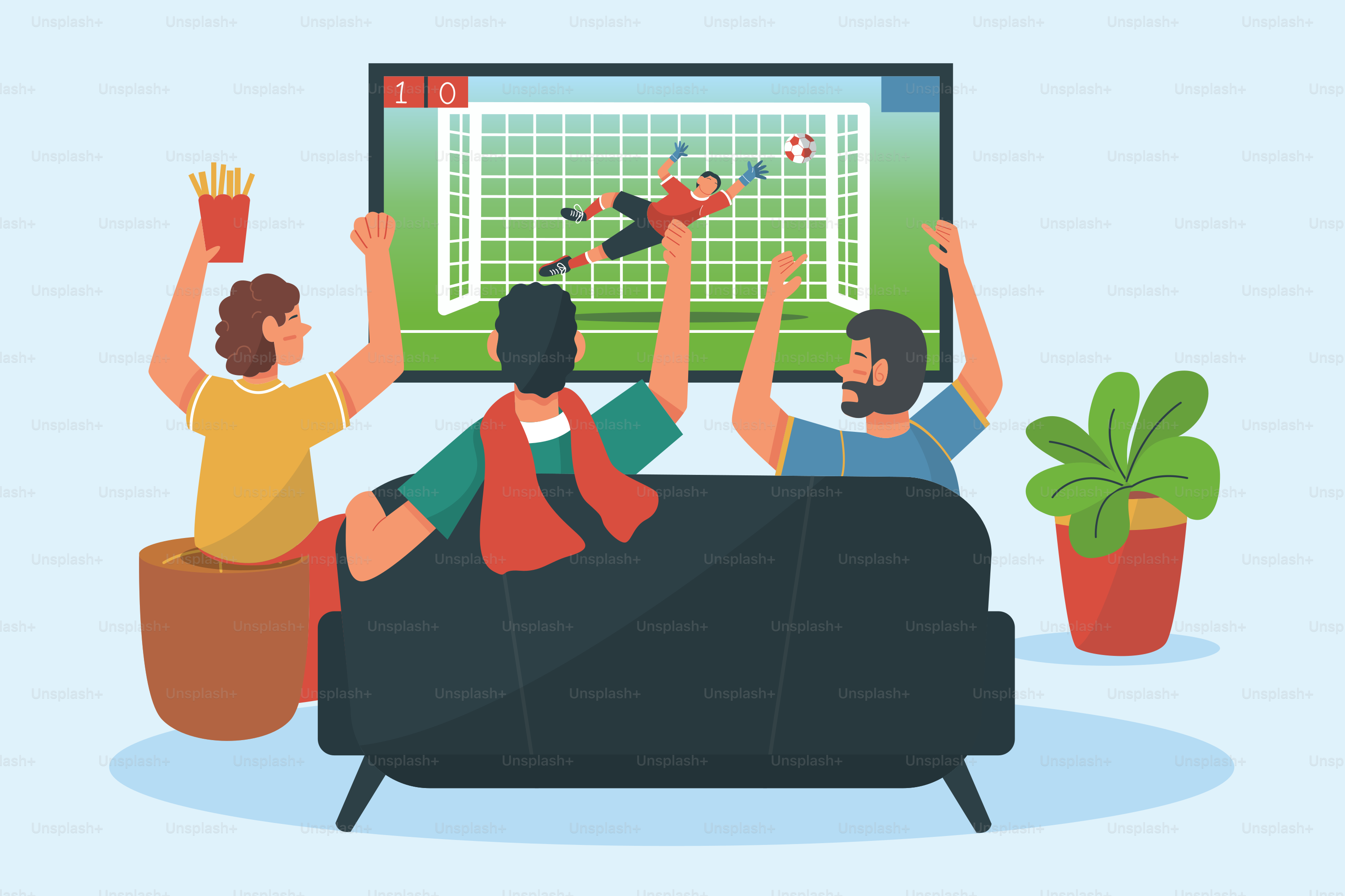 A group of people sitting on a couch watching TV