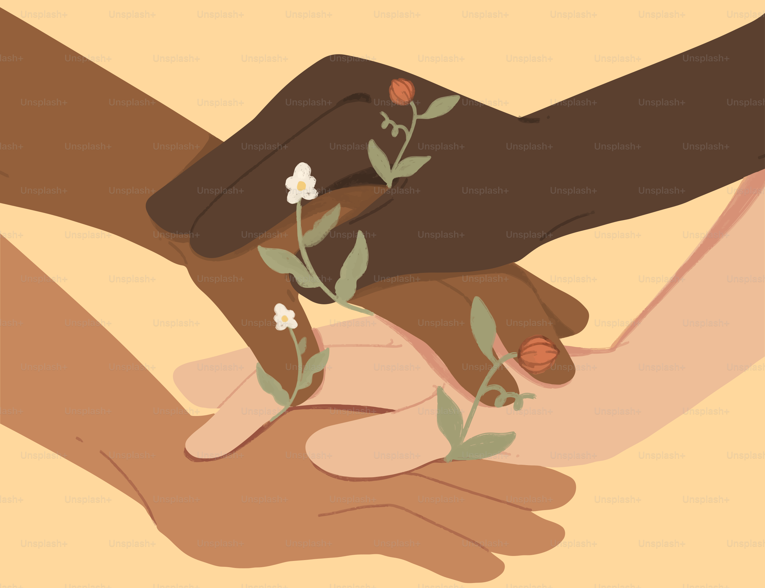 Two hands holding each other with flowers on them