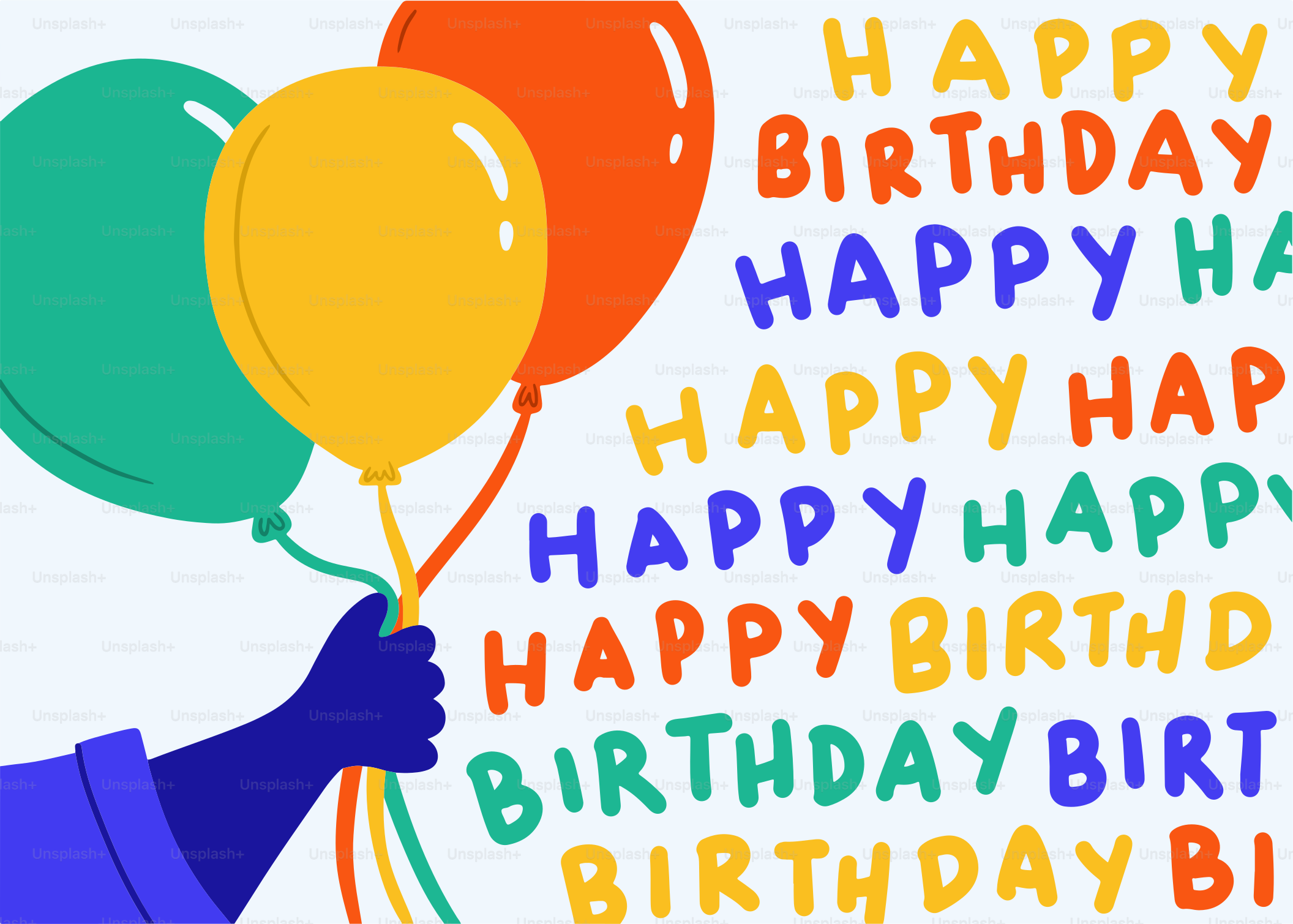 Una persona sosteniendo un montón de globos delante de una tarjeta de cumpleaños