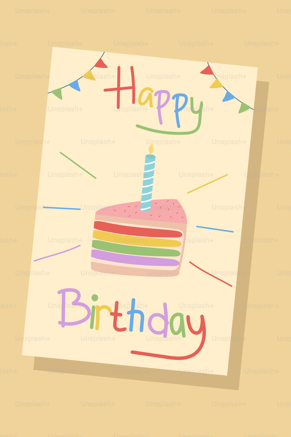 Un biglietto con una torta di compleanno sopra