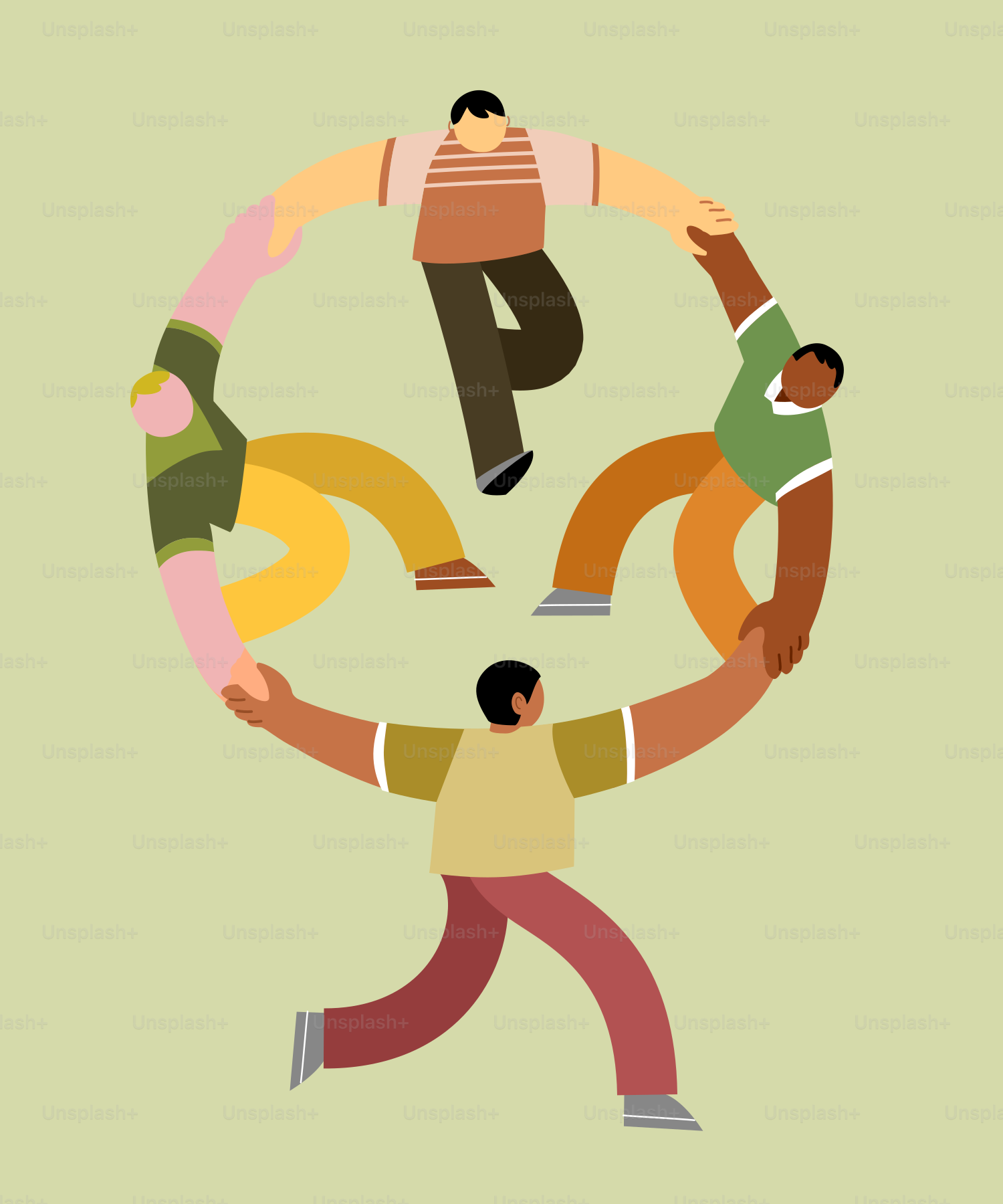 A group of people holding hands in a circle