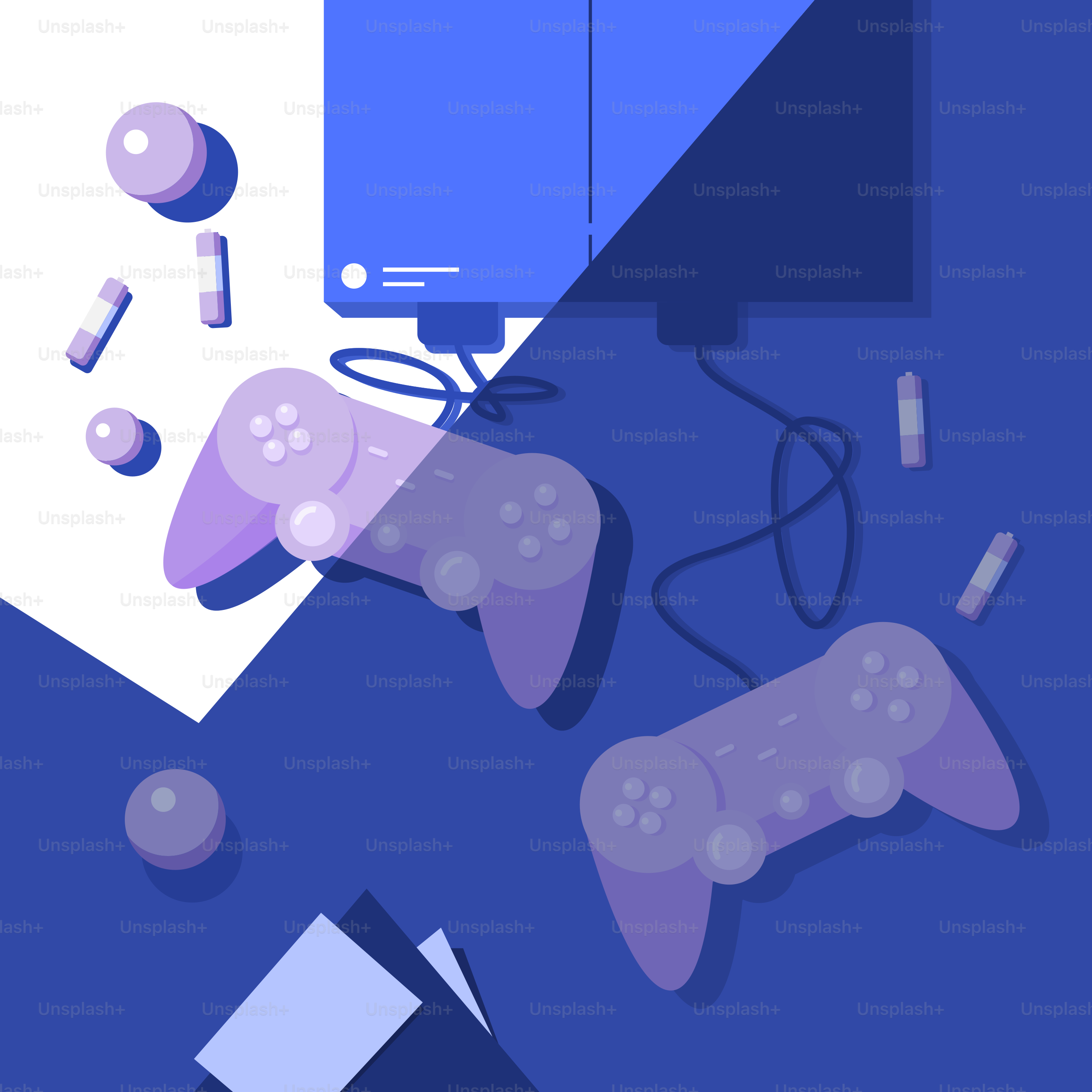 A flat lay of video game controllers and accessories