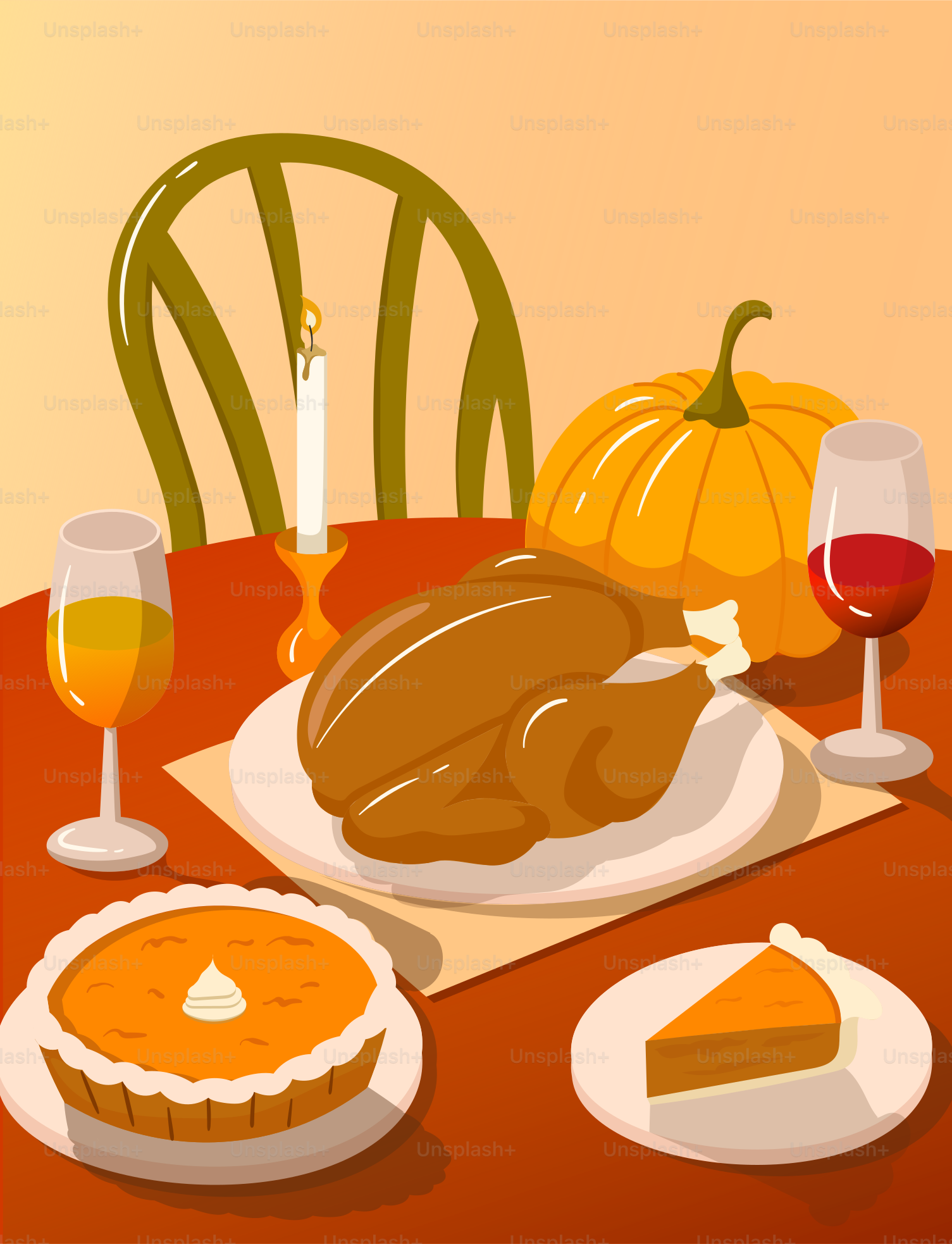 A table topped with a turkey and a glass of wine