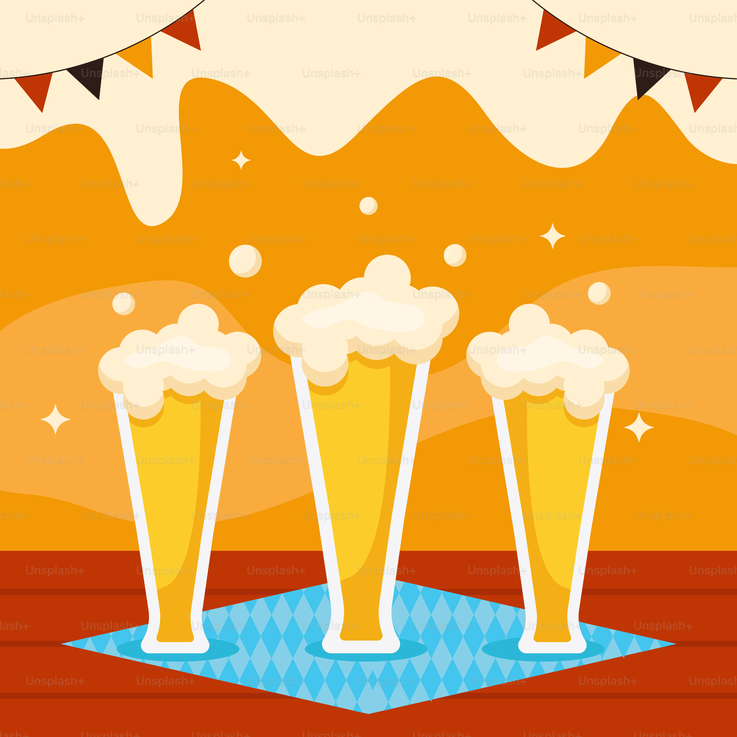 A bunch of beer glasses sitting on top of a table