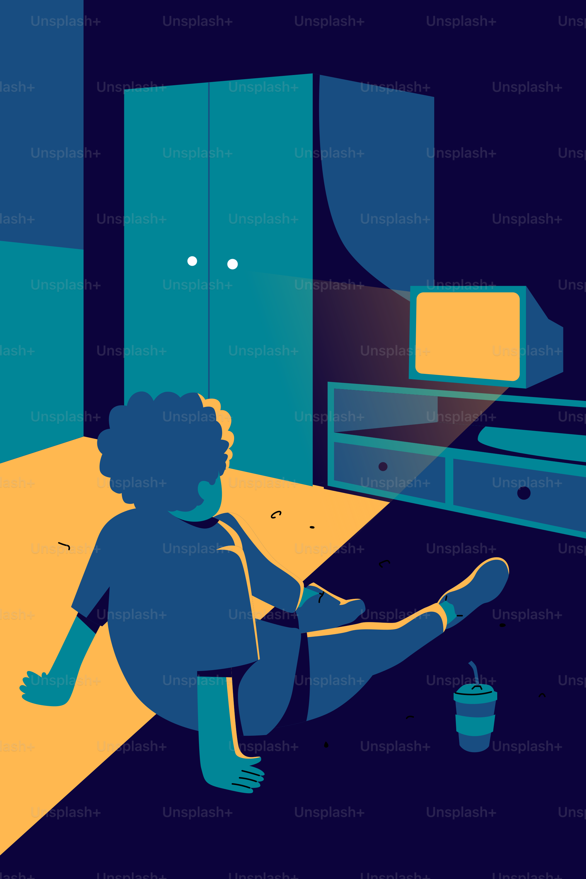 A person sitting on a bed in a room