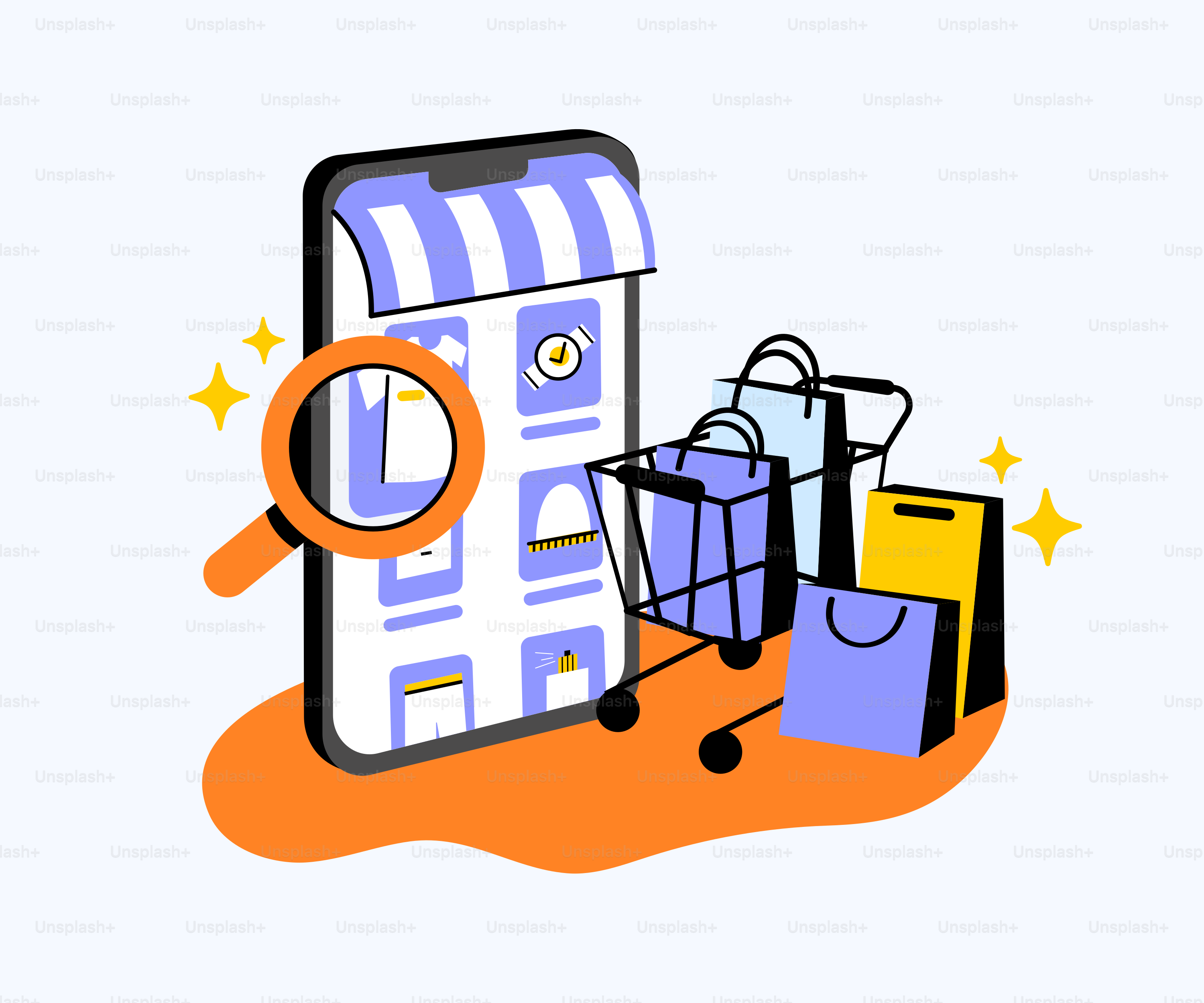 A cell phone with a magnifying glass on top of it