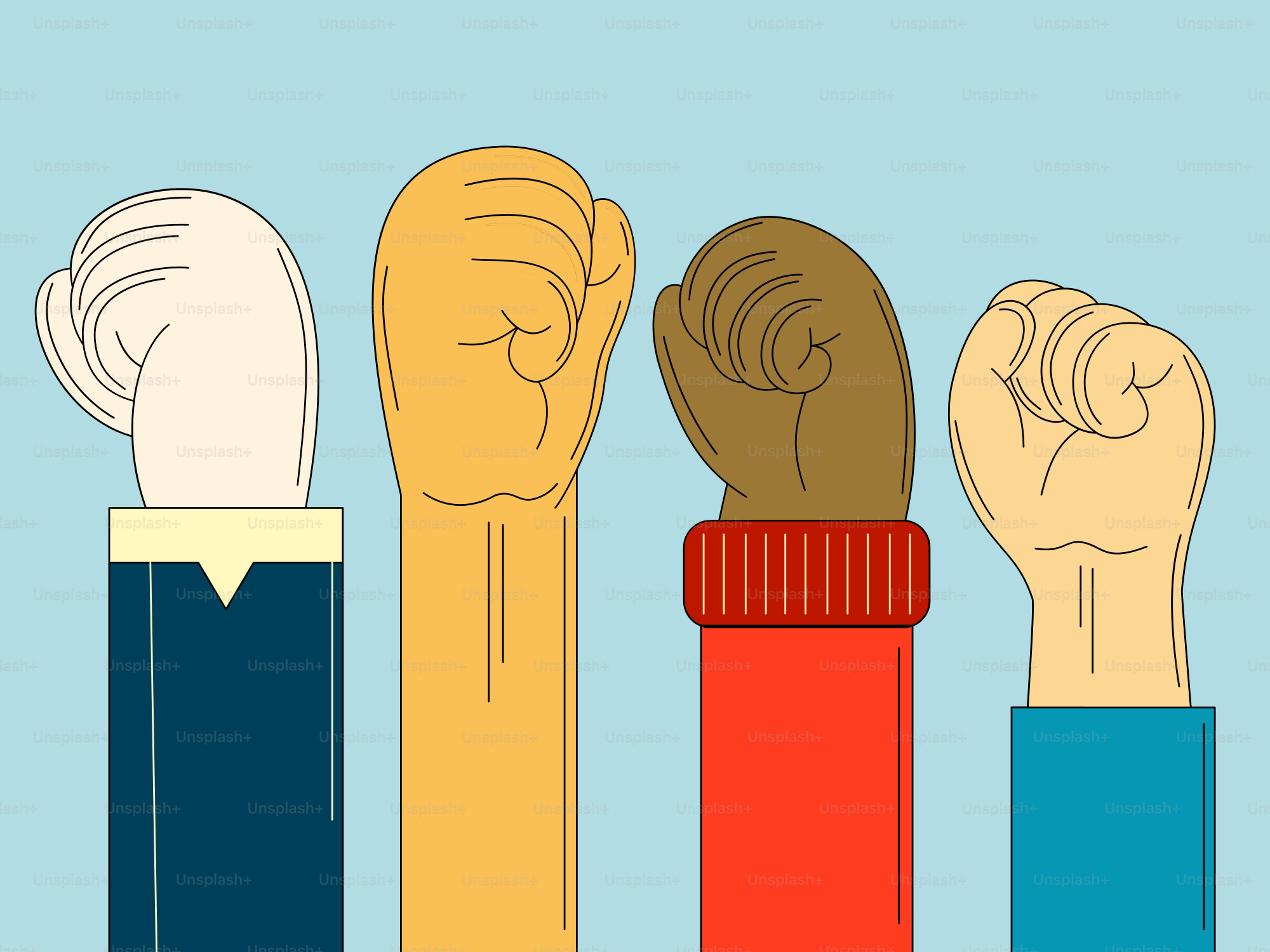 A group of people holding up their fists