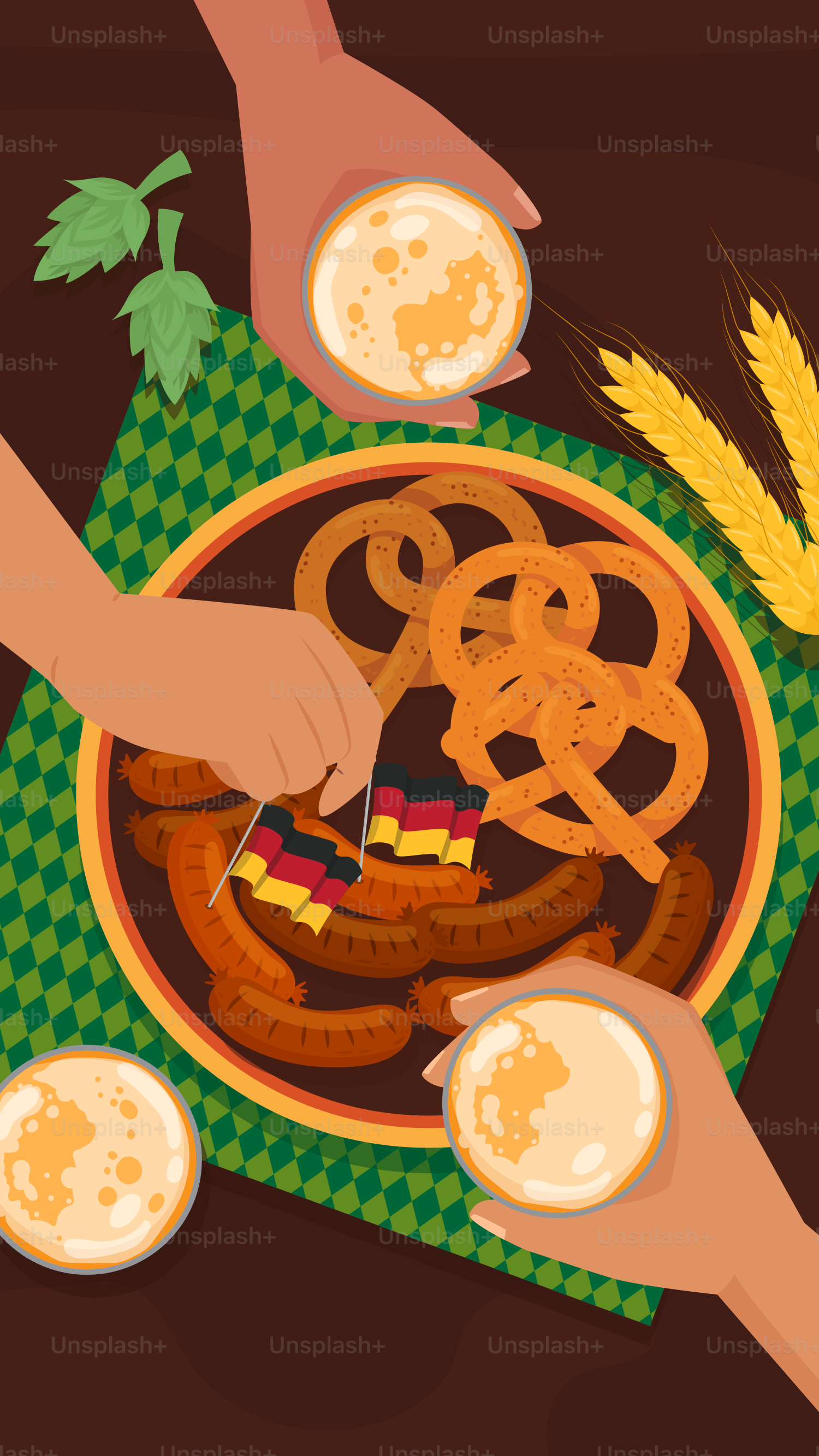 Un plato de comida sobre una mesa con dos manos alcanzándolo