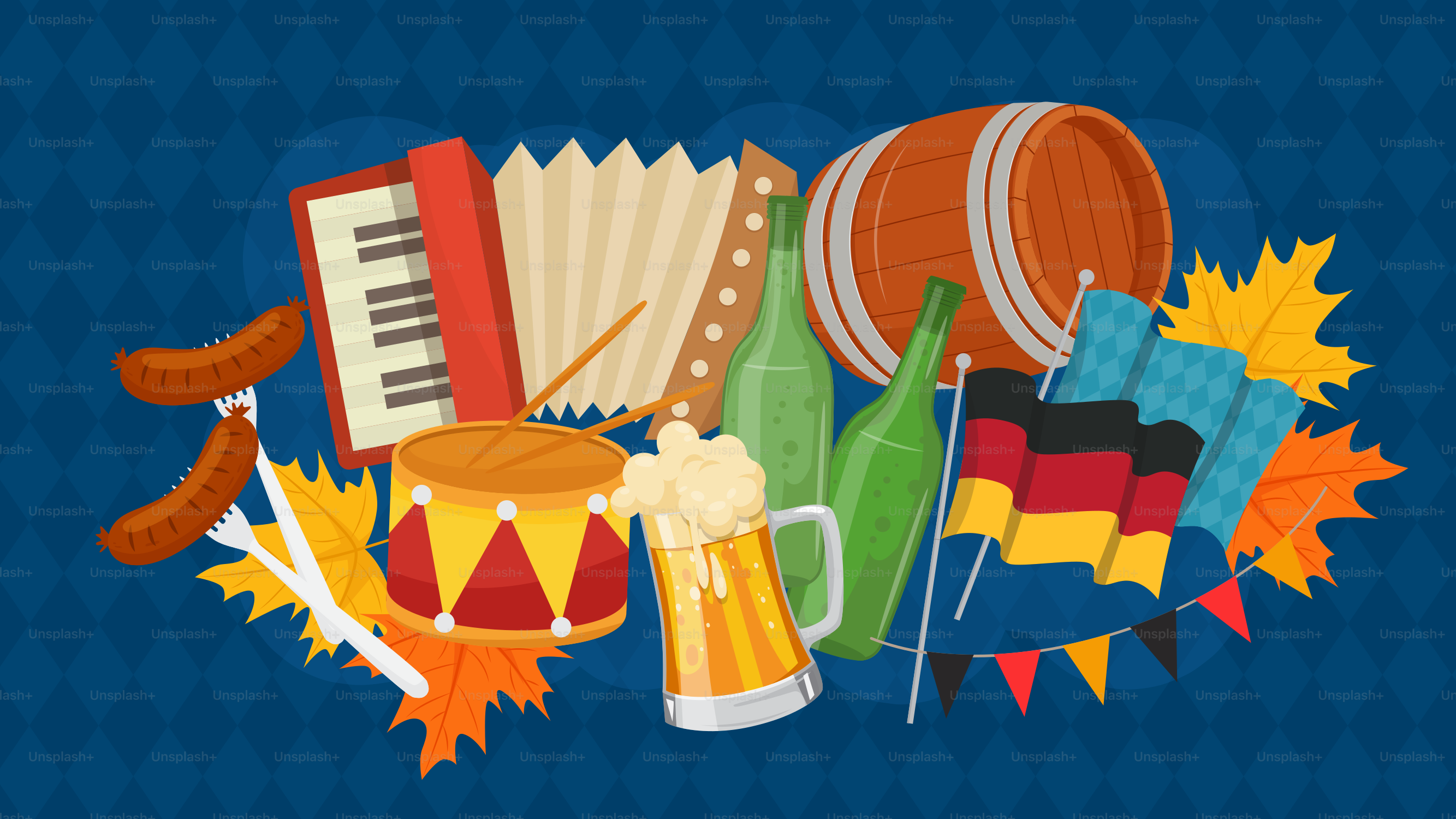 Un fond bleu avec un tas d’articles dessus