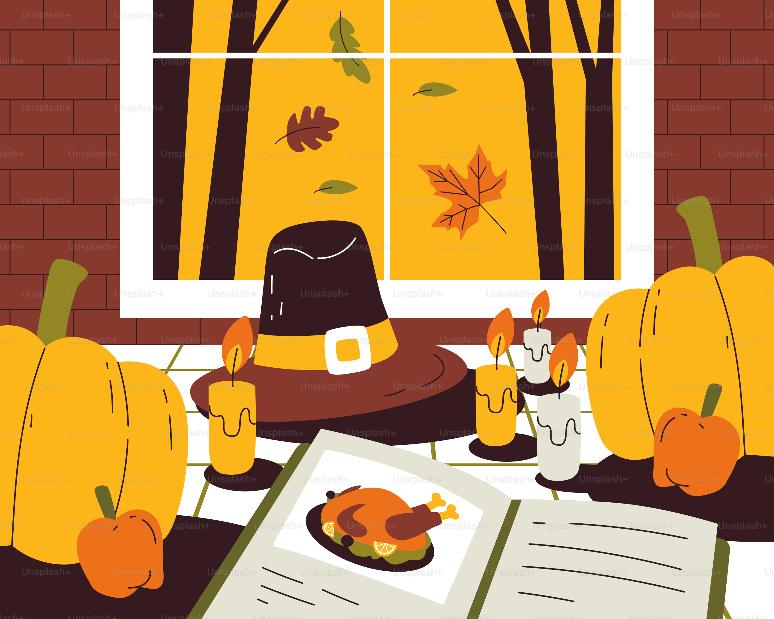 A table topped with a book and a plate of food