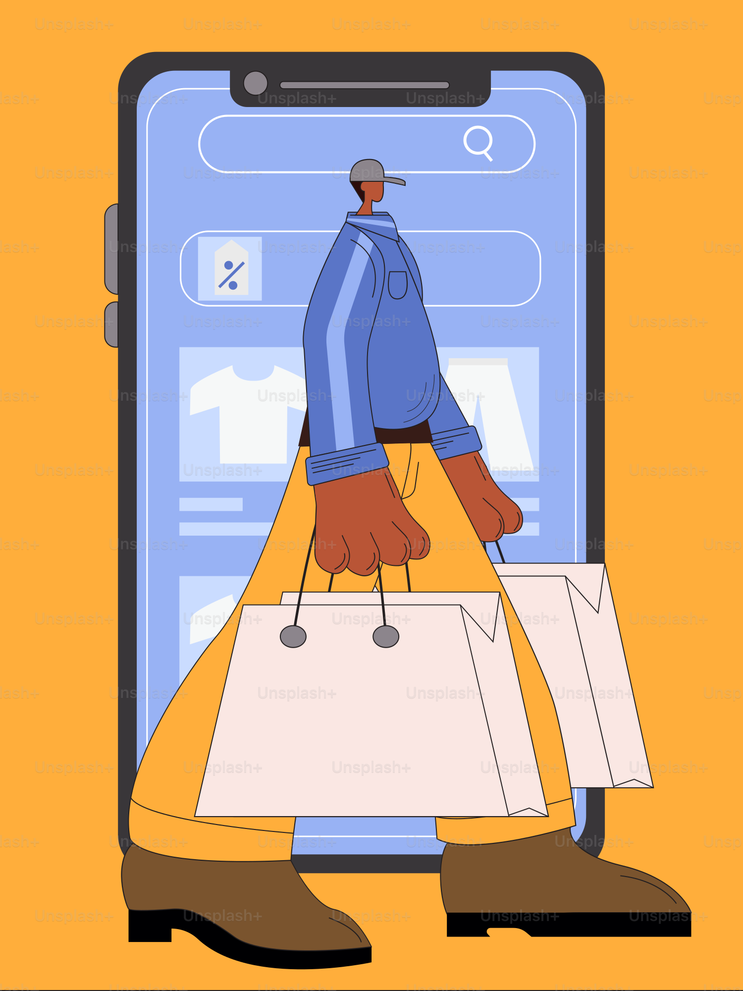 An illustration of a man walking past a cell phone