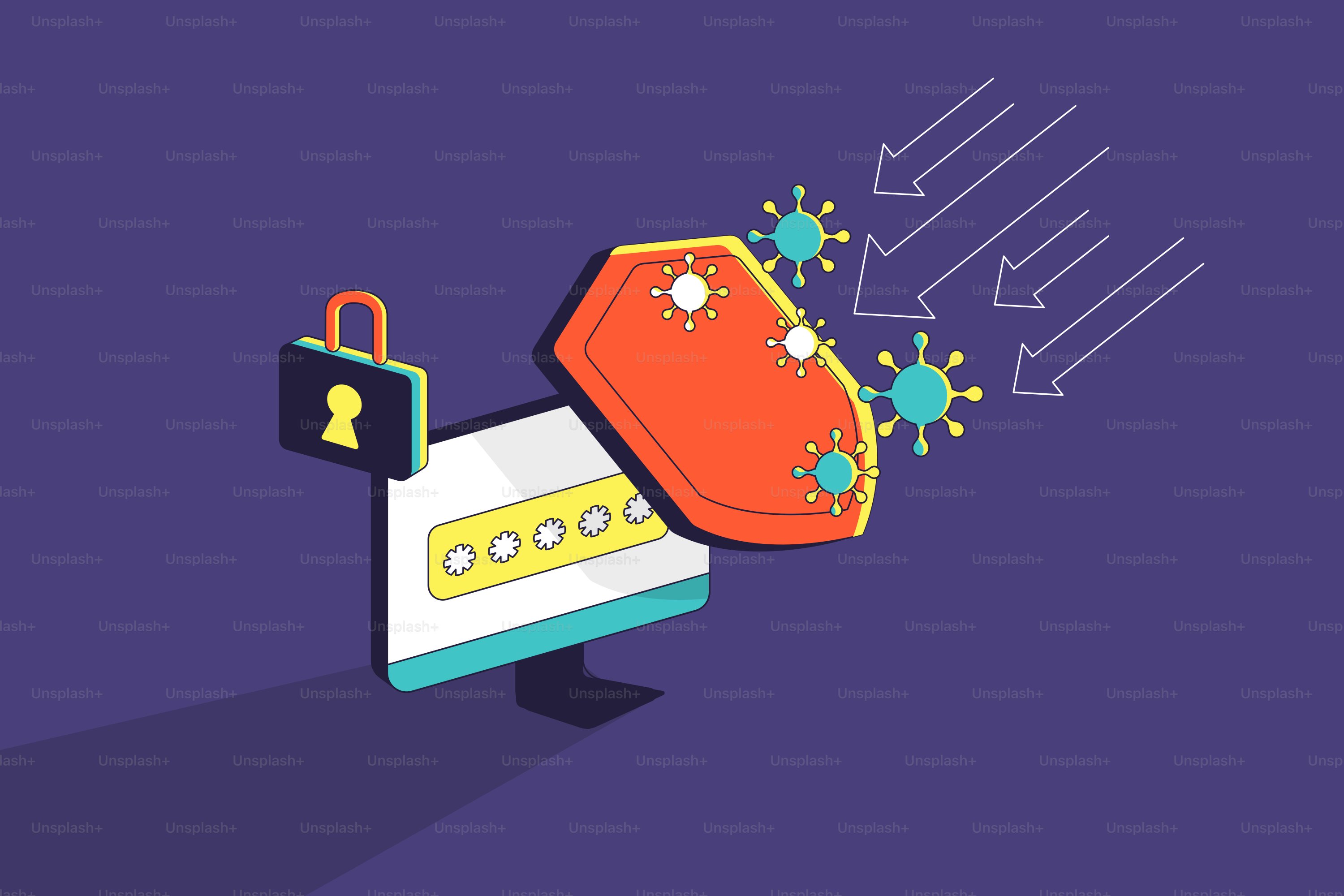 A computer screen with a lock on top of it