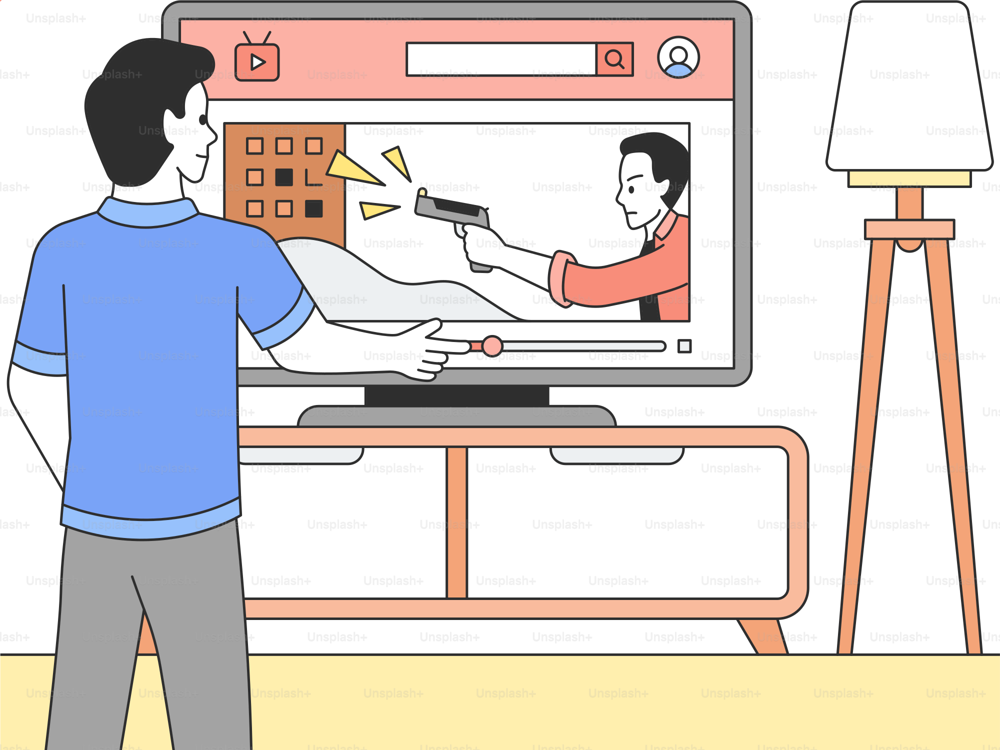 Un hombre de pie frente a una televisión de pantalla plana