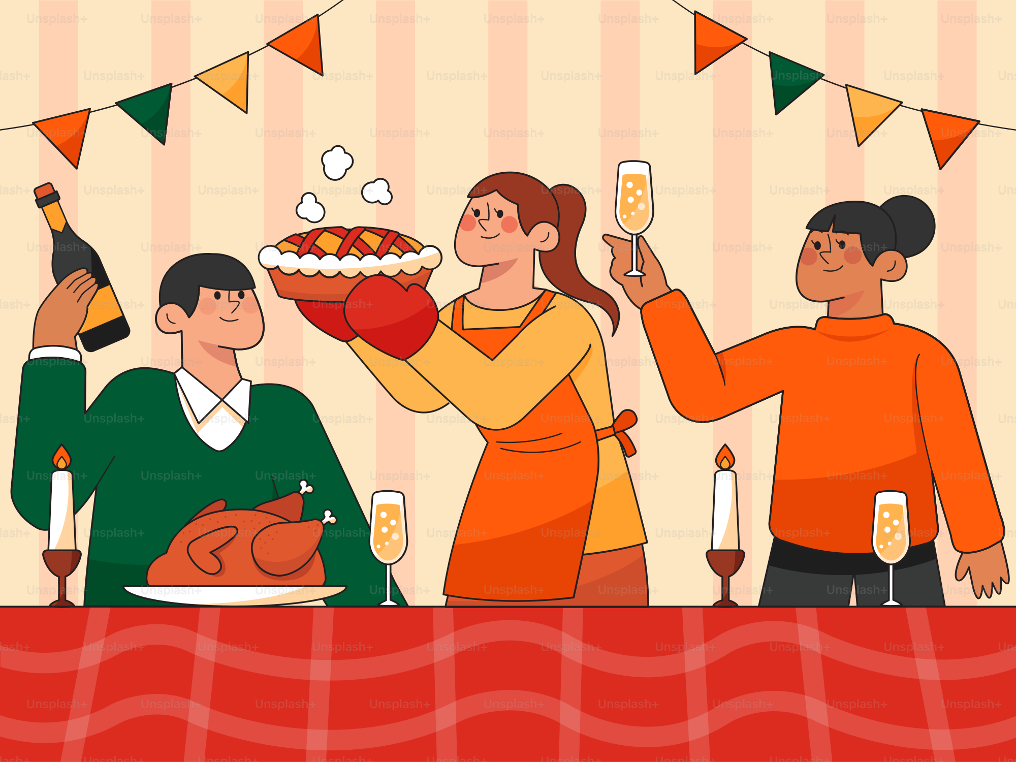 A group of people standing around a table with a turkey on it