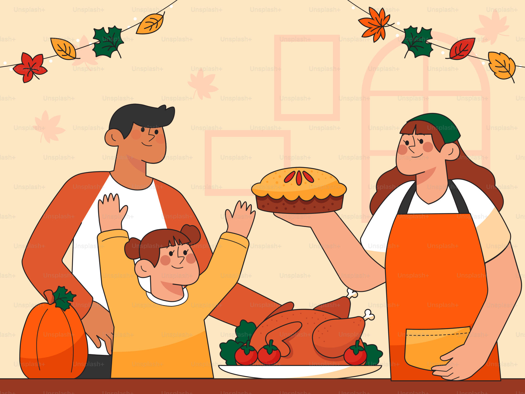 A group of people standing around a table with a turkey on it