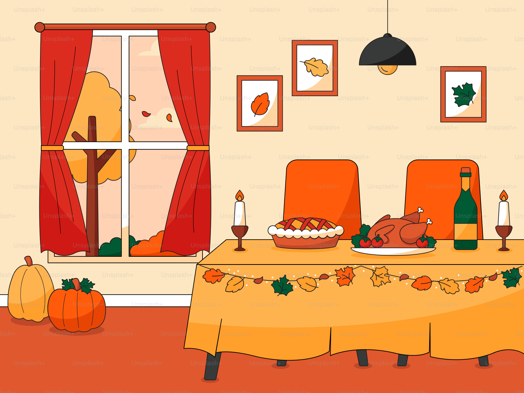 A table with a turkey on it in a room