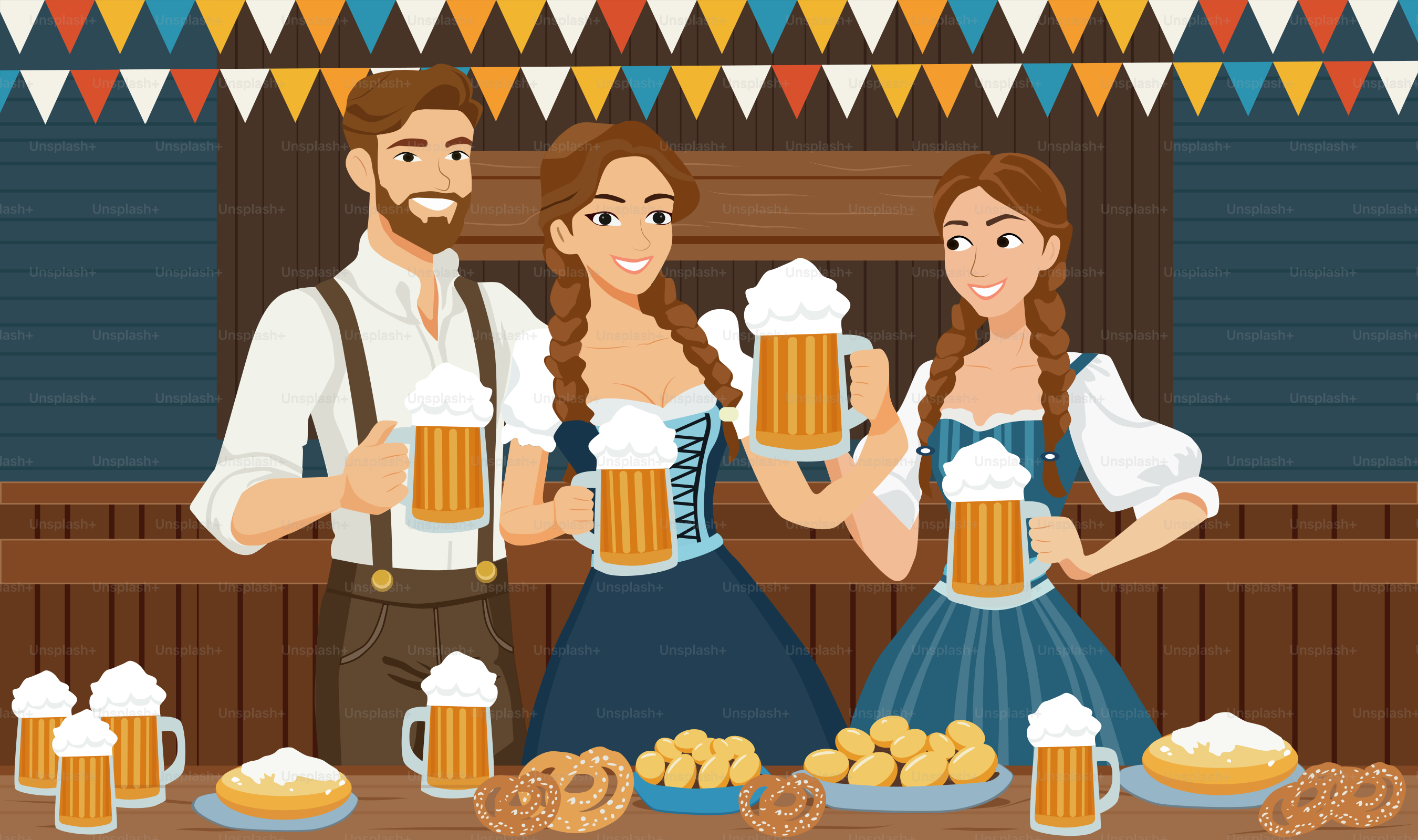A man and a woman standing in front of a table full of beer