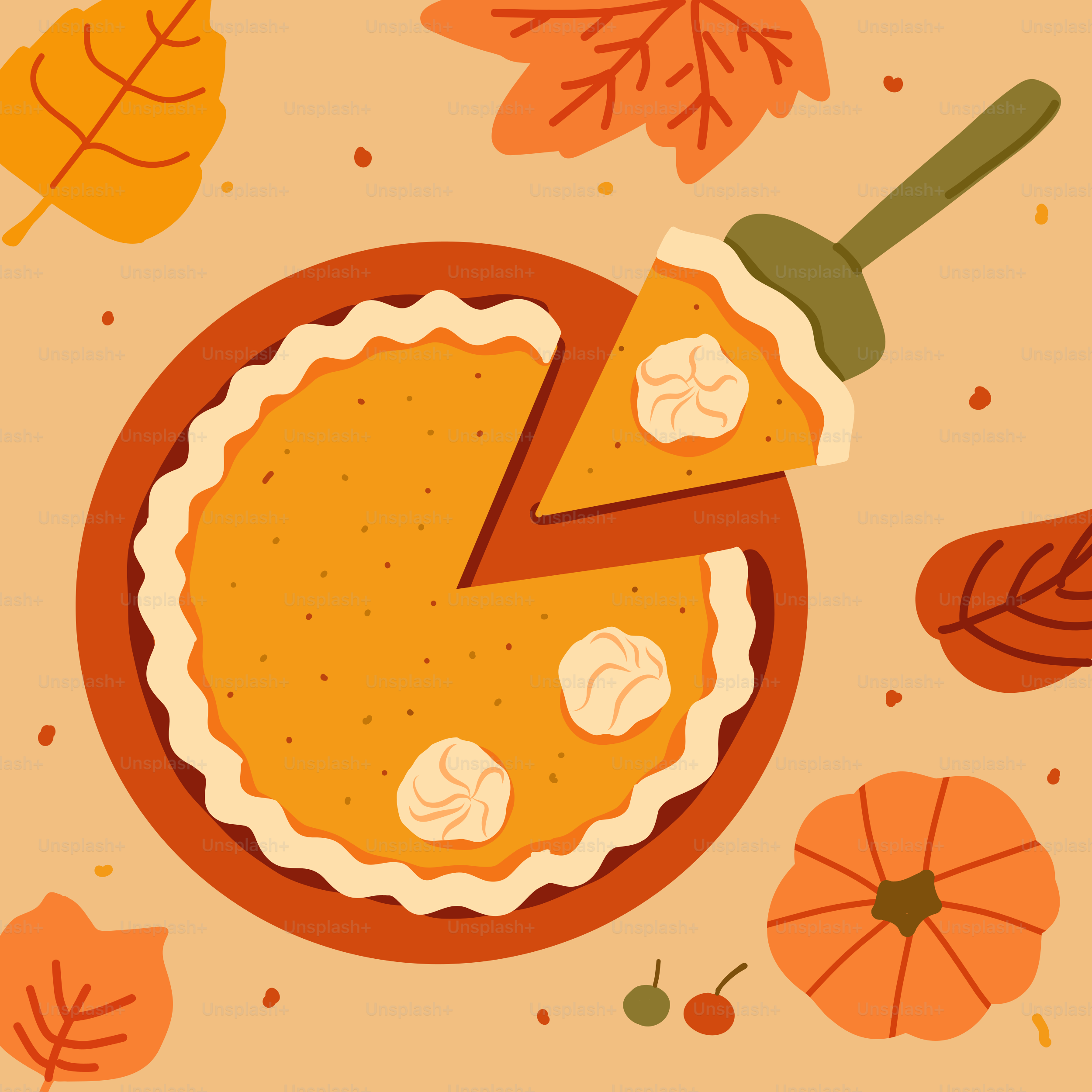 A pie on a plate surrounded by autumn leaves