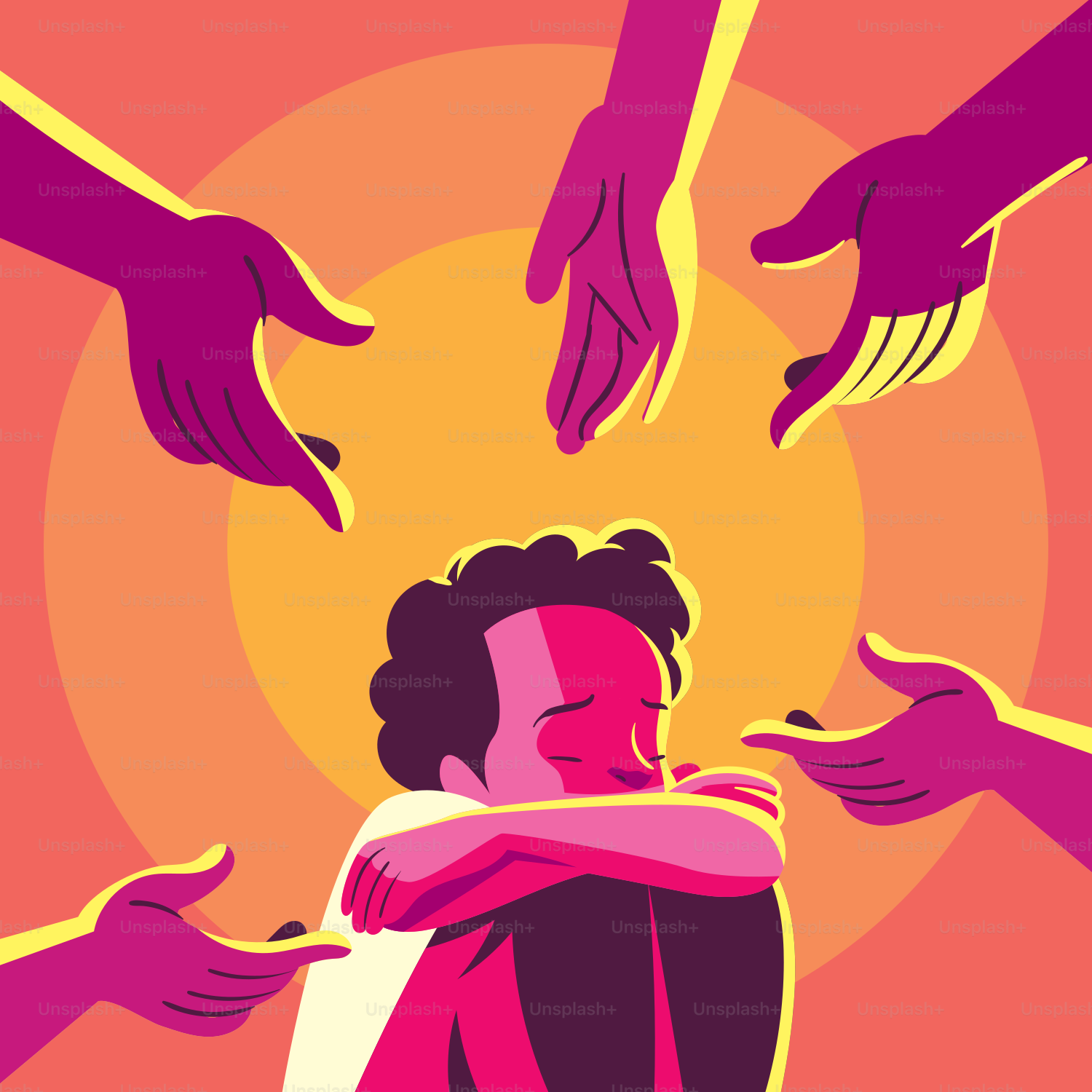 A poster of a woman surrounded by hands