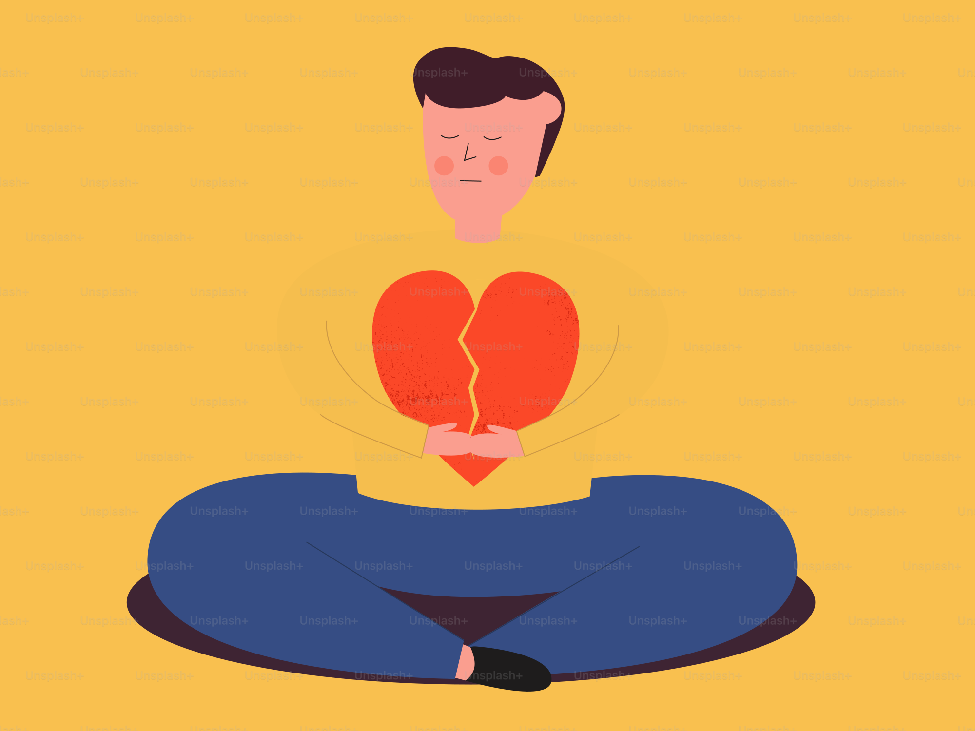 A man sitting on the ground with a broken heart