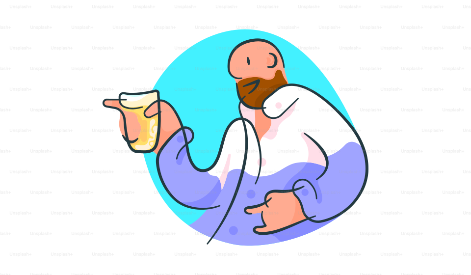 Un disegno di un uomo che tiene un bicchiere di birra