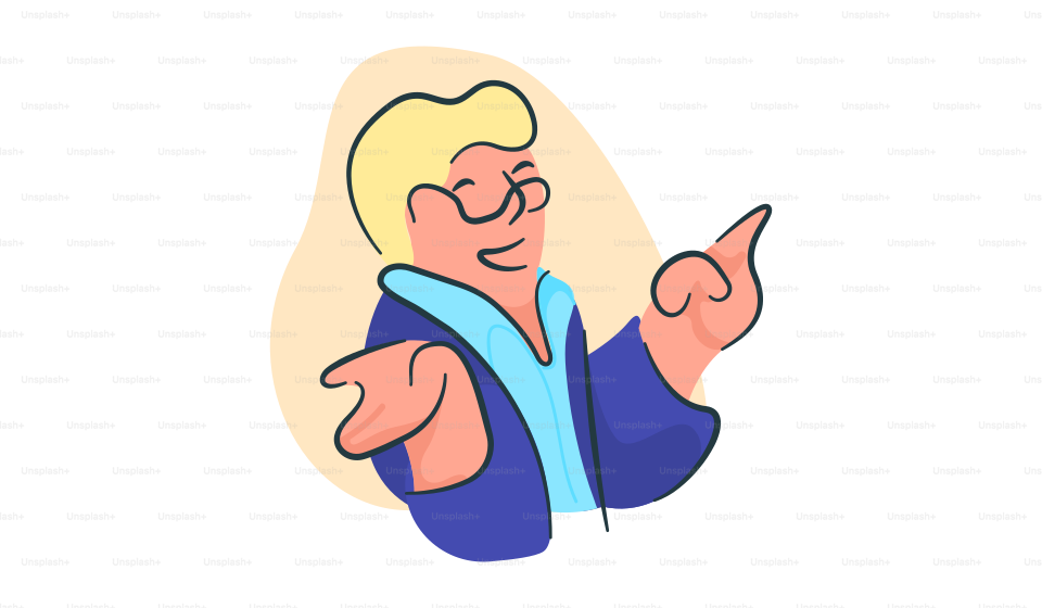 Un personaggio dei cartoni animati che indica qualcosa