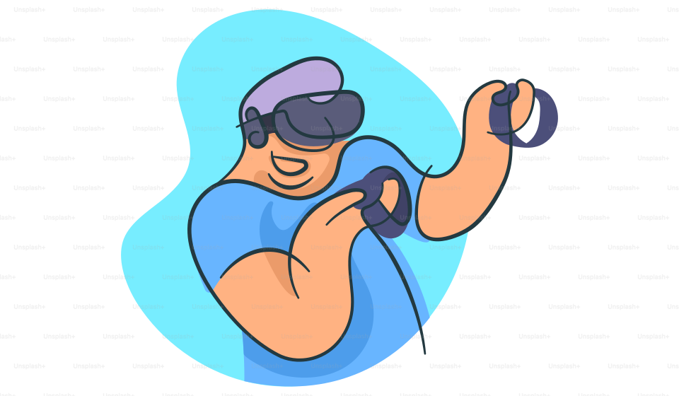 A man in a blue shirt holding a camera