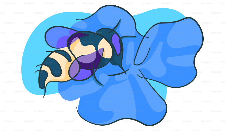 A blue flower with a black and white face