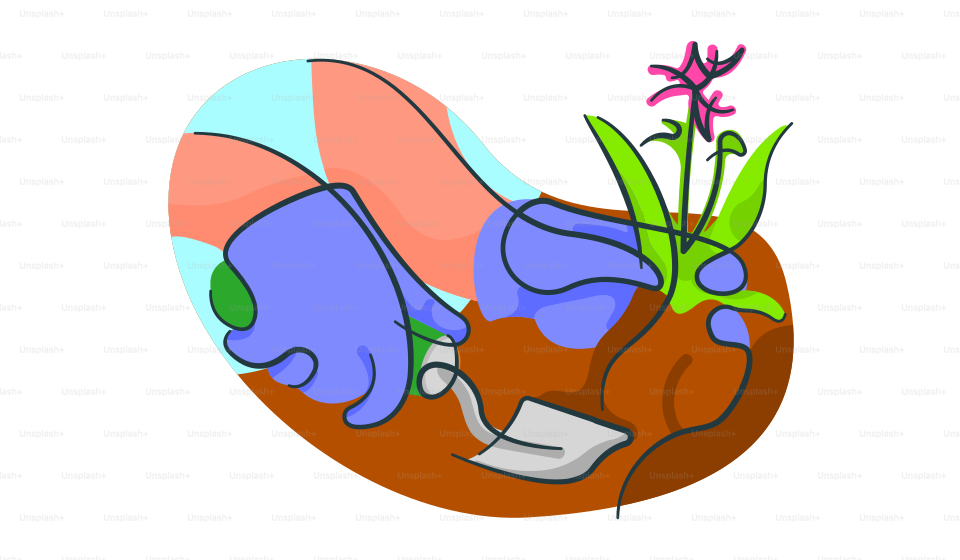 A hand with gardening gloves holding a plant