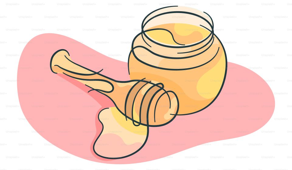 A jar of honey on a pink background
