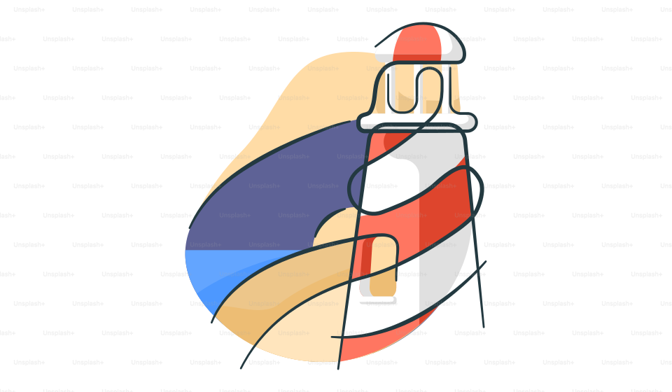 A picture of a light house with a red, white, and blue light house