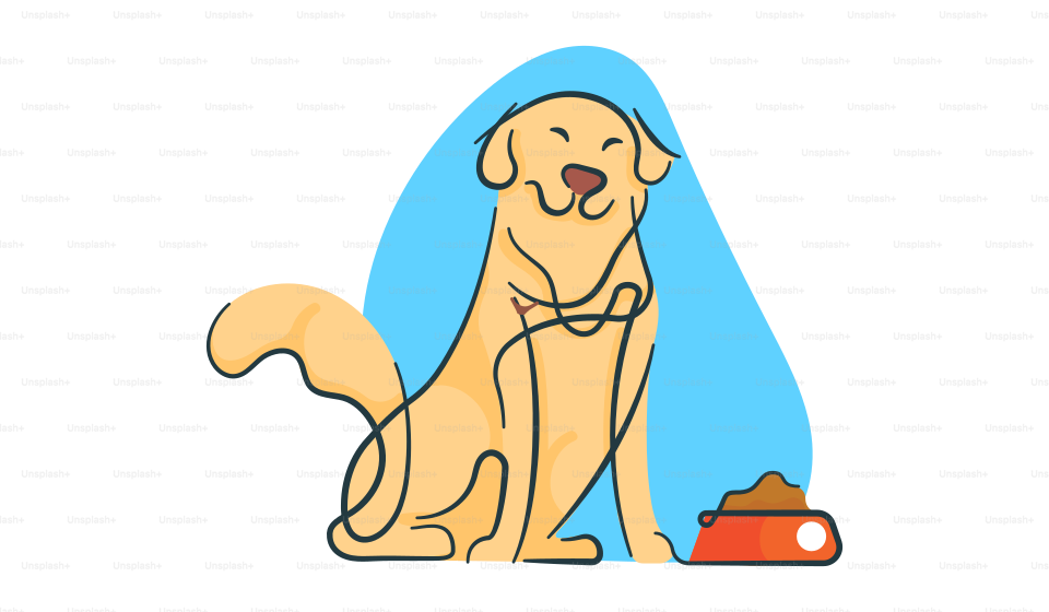 A dog sitting next to a bowl of food