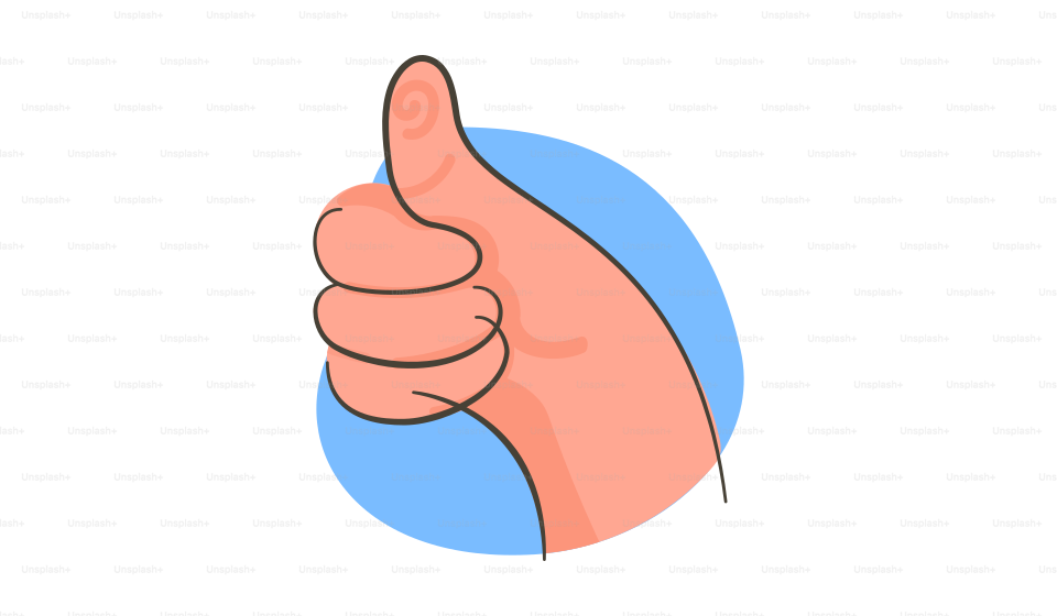 A thumbs up sign with a blue circle around it