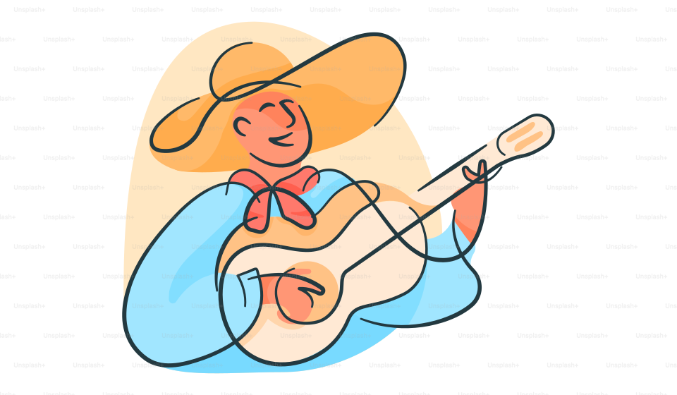 A man with a cowboy hat playing a guitar